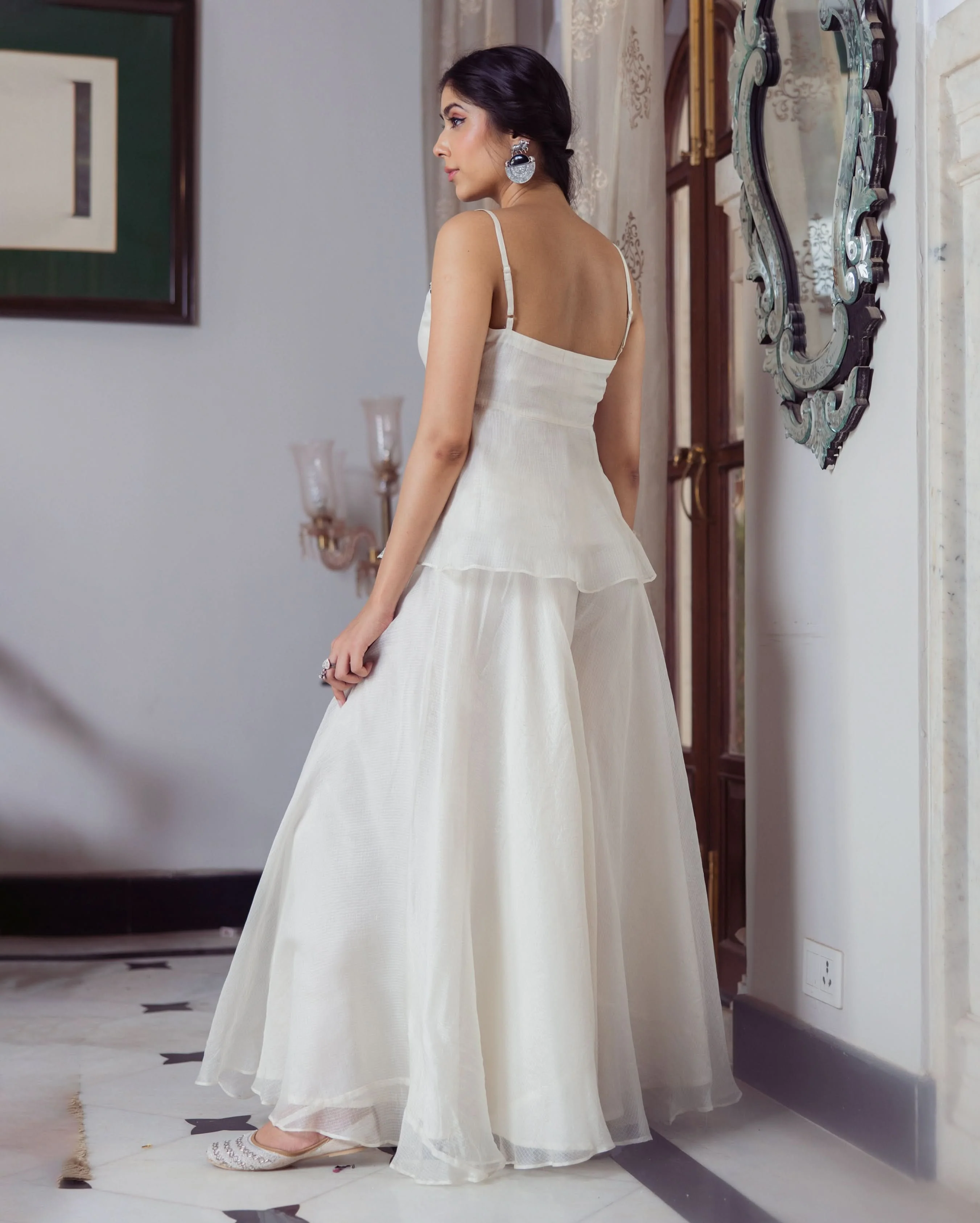 Leaf White Embroidered Doria Coord Set - Image 5