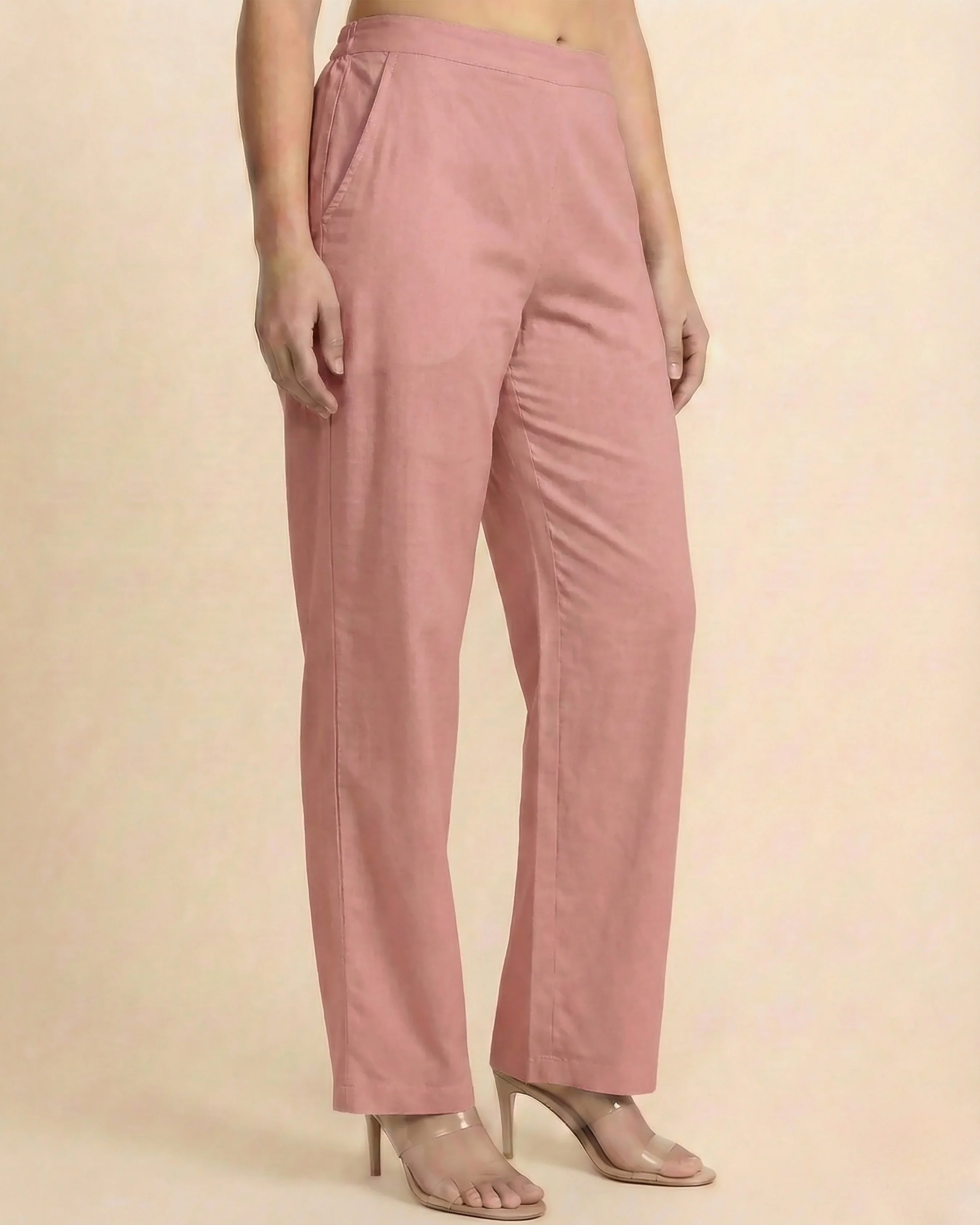 Leher Light Pink Cotton Straight Pants