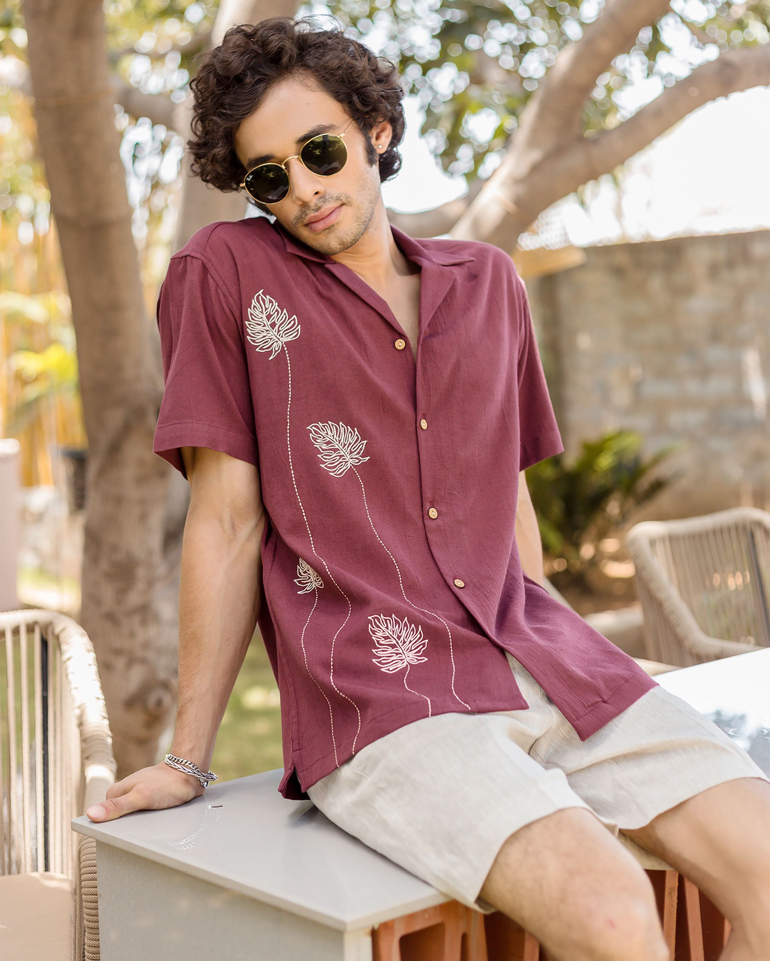 Logan Brown Embroidered Slub Shirt - Image 3