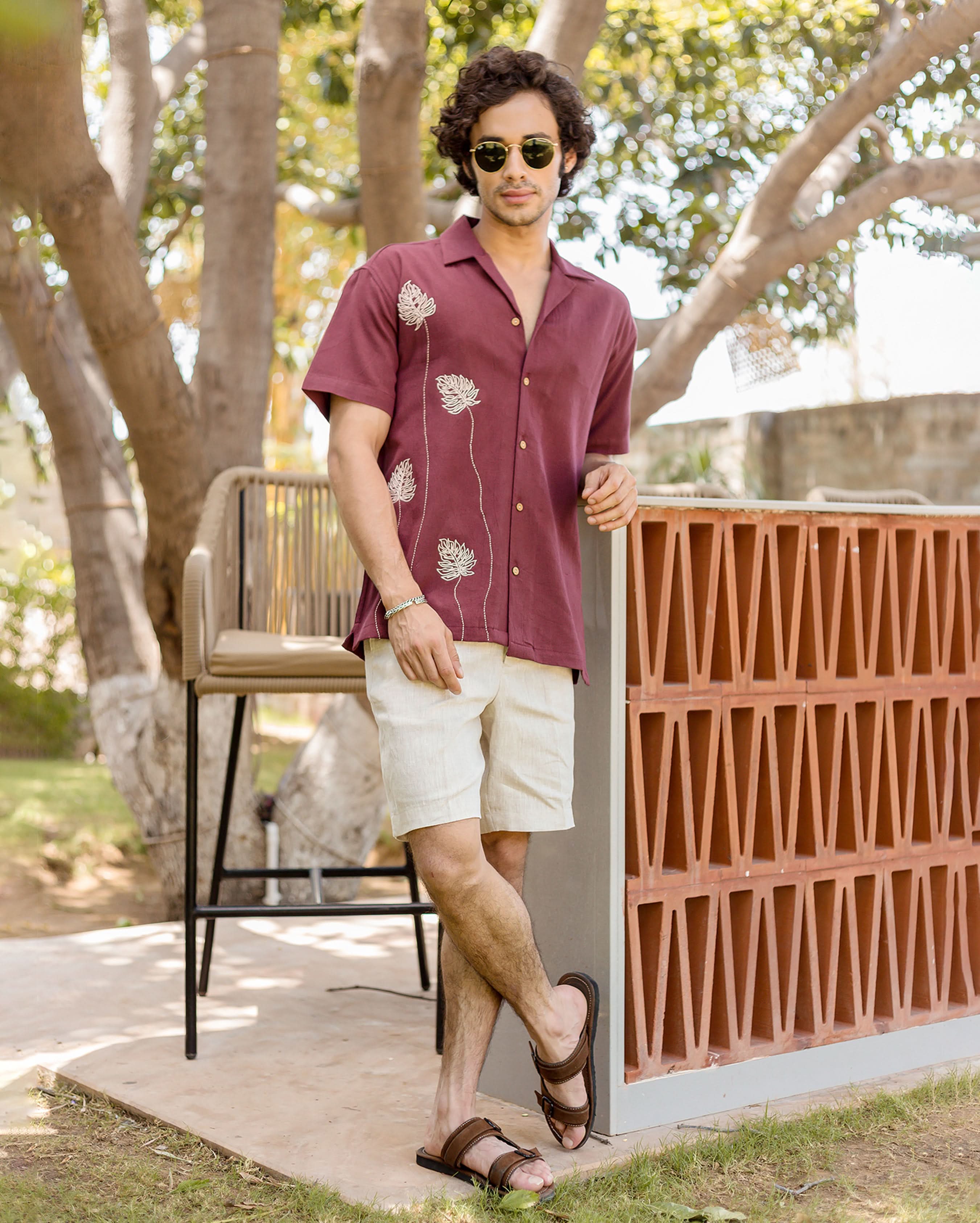 Logan Brown Embroidered Slub Shirt - Image 4