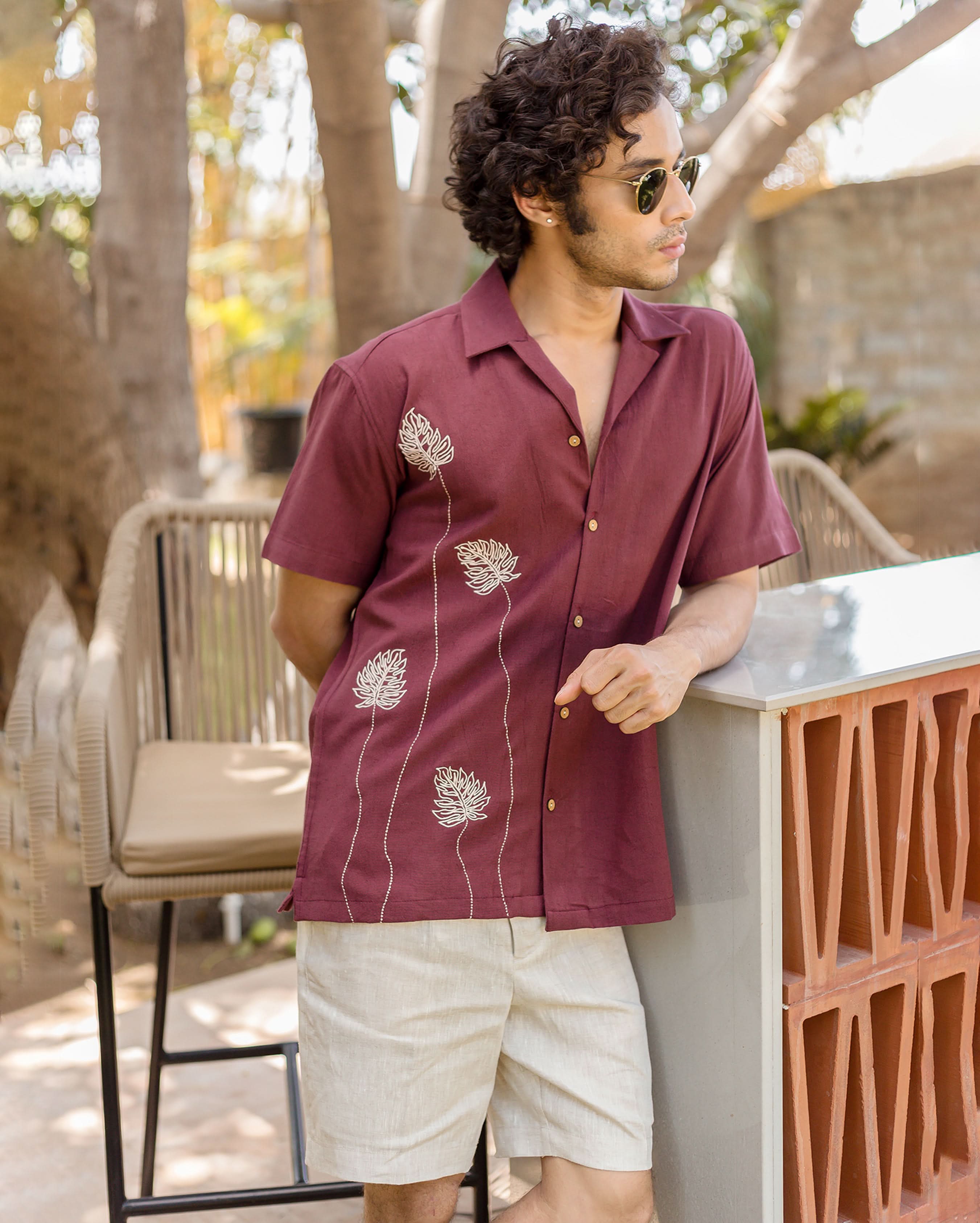 Logan Brown Embroidered Slub Shirt - Image 5