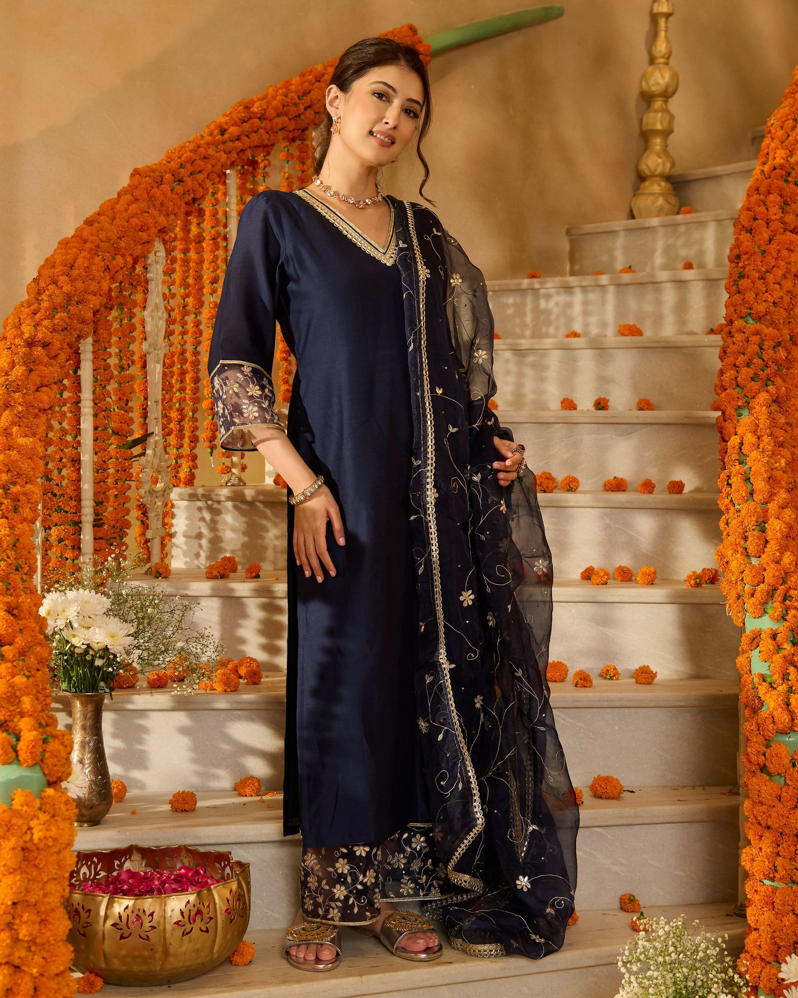 Lumi Blue Solid Chanderi Suit Set - Image 2