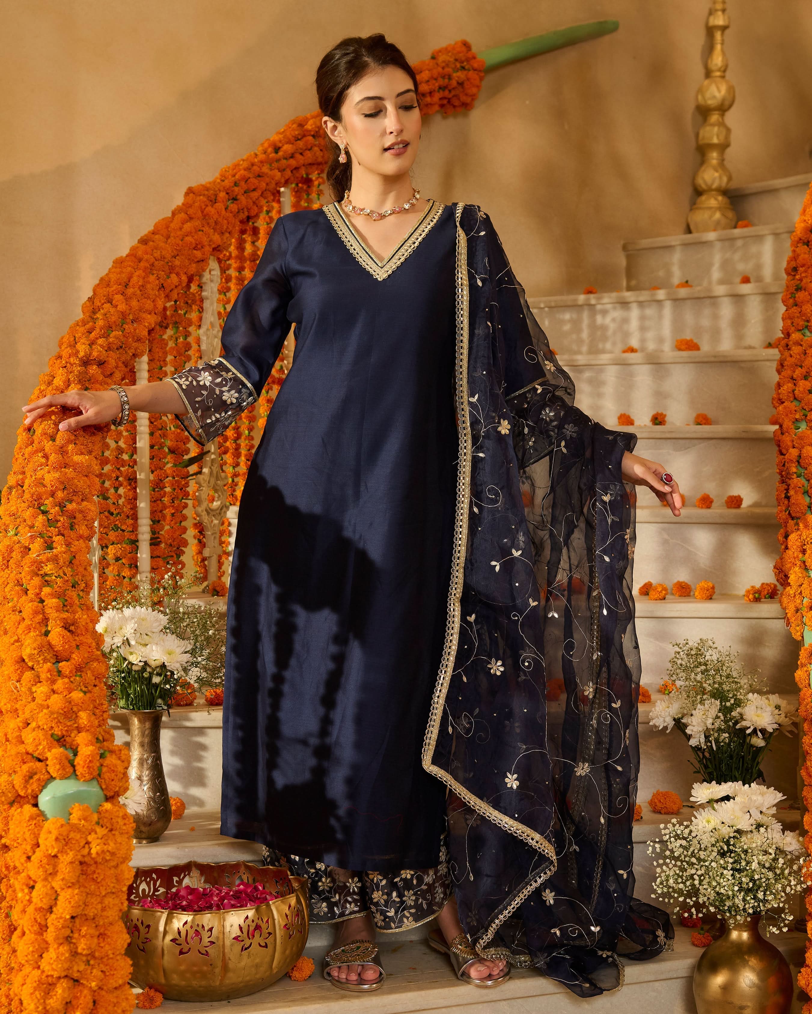 Lumi Blue Solid Chanderi Suit Set - Image 3