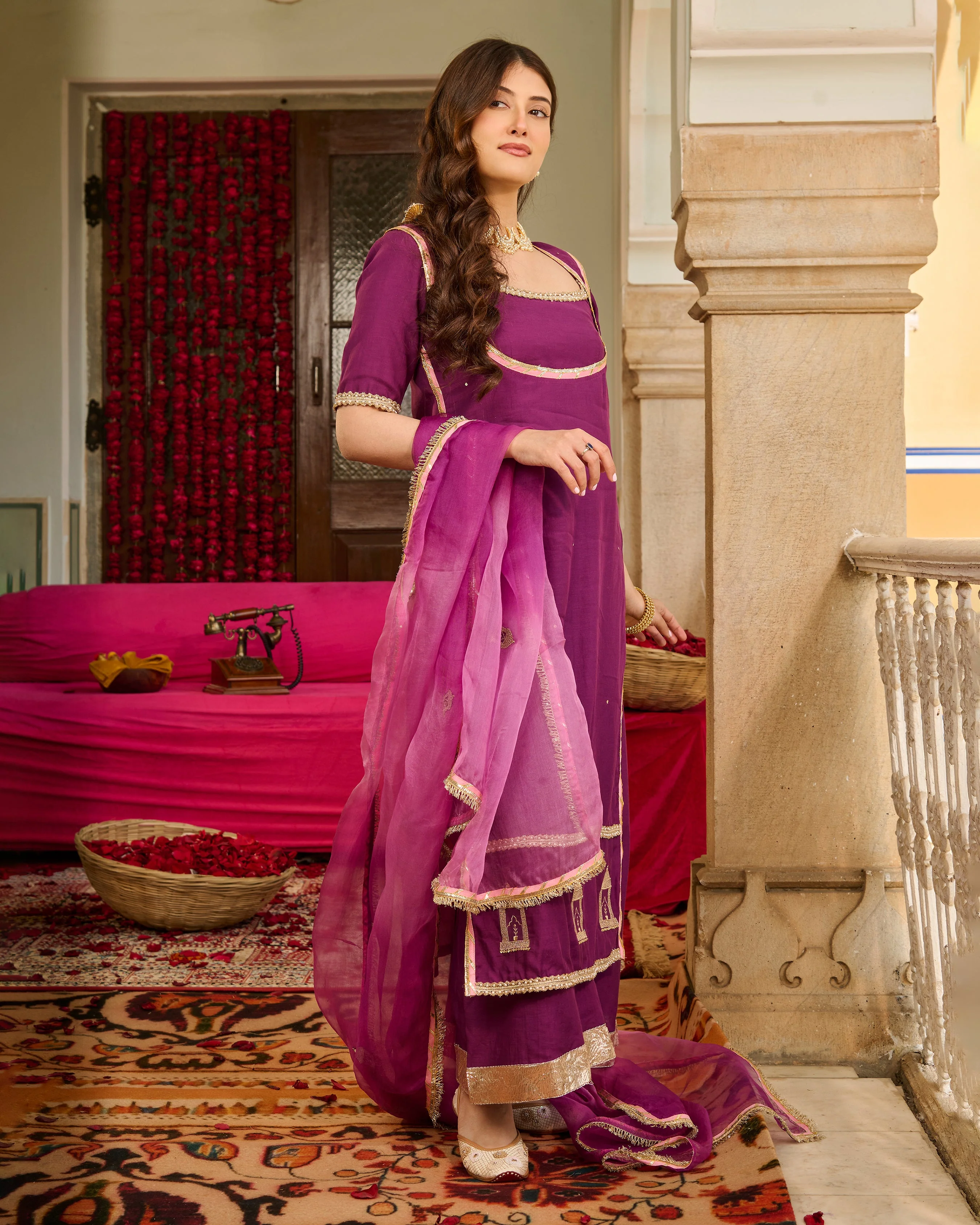 Luxe Purple Solid Chanderi Suit Set - Image 3