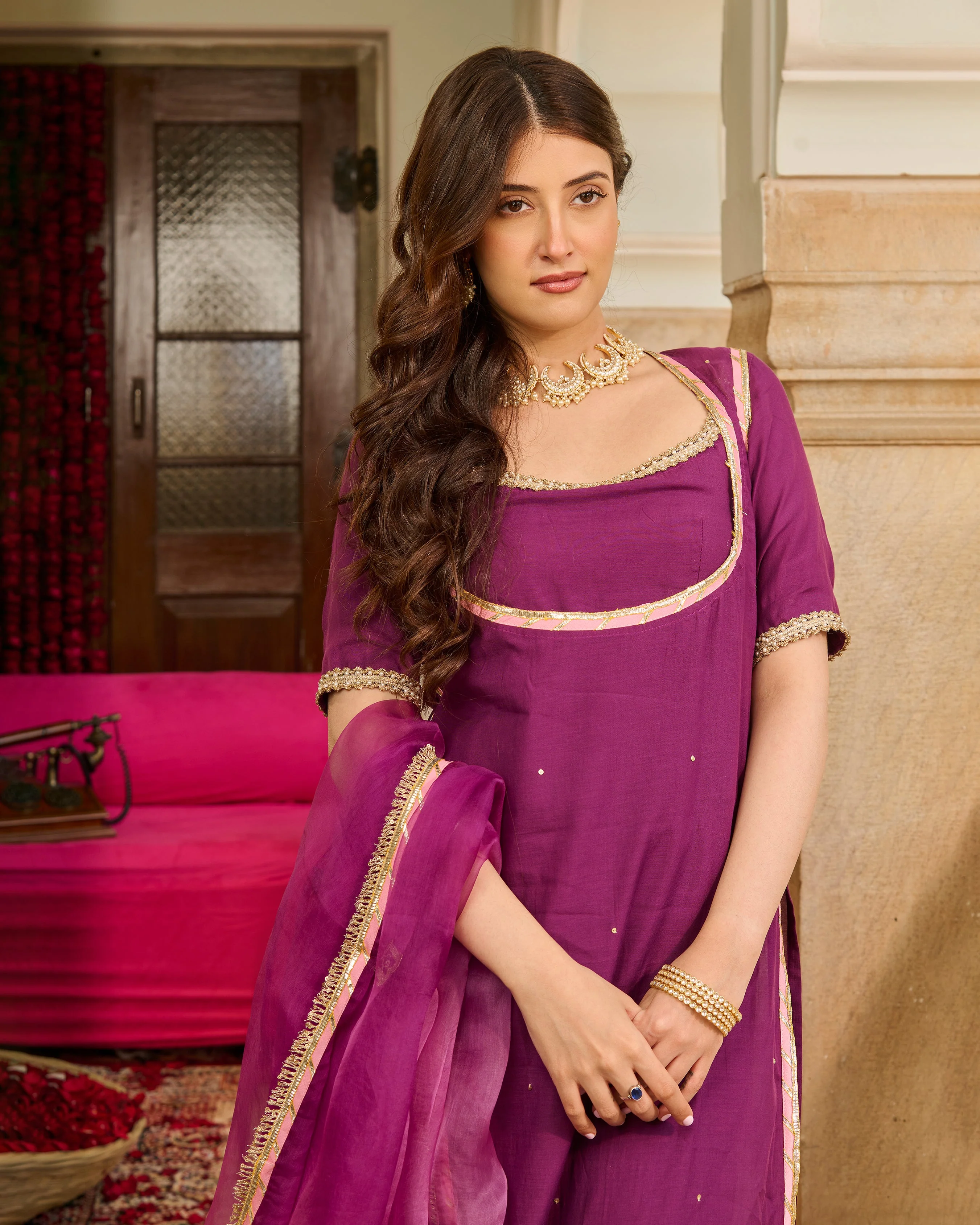 Luxe Purple Solid Chanderi Suit Set - Image 4