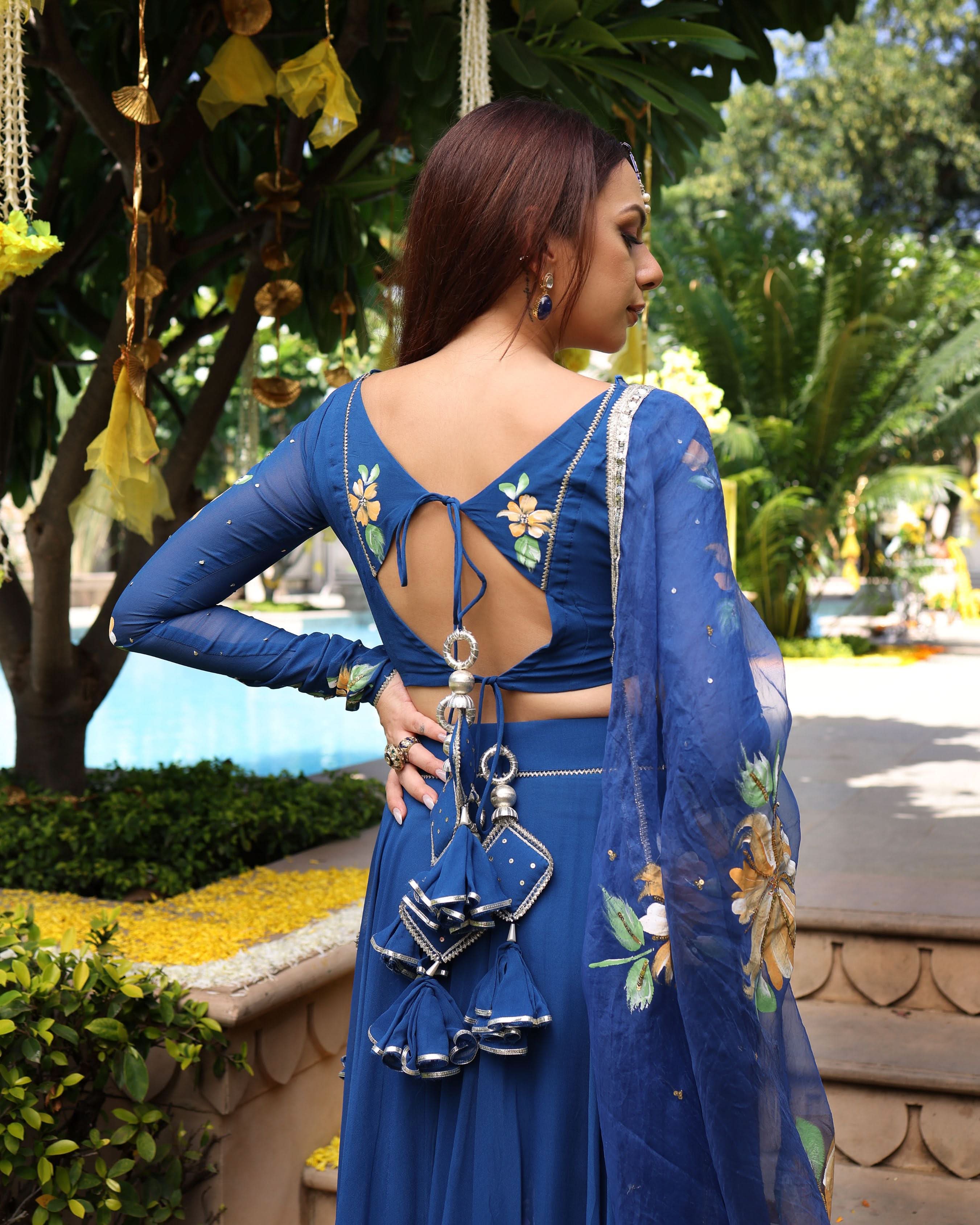 Madison Blue Handpainted Georgette Lehenga Set - Image 4