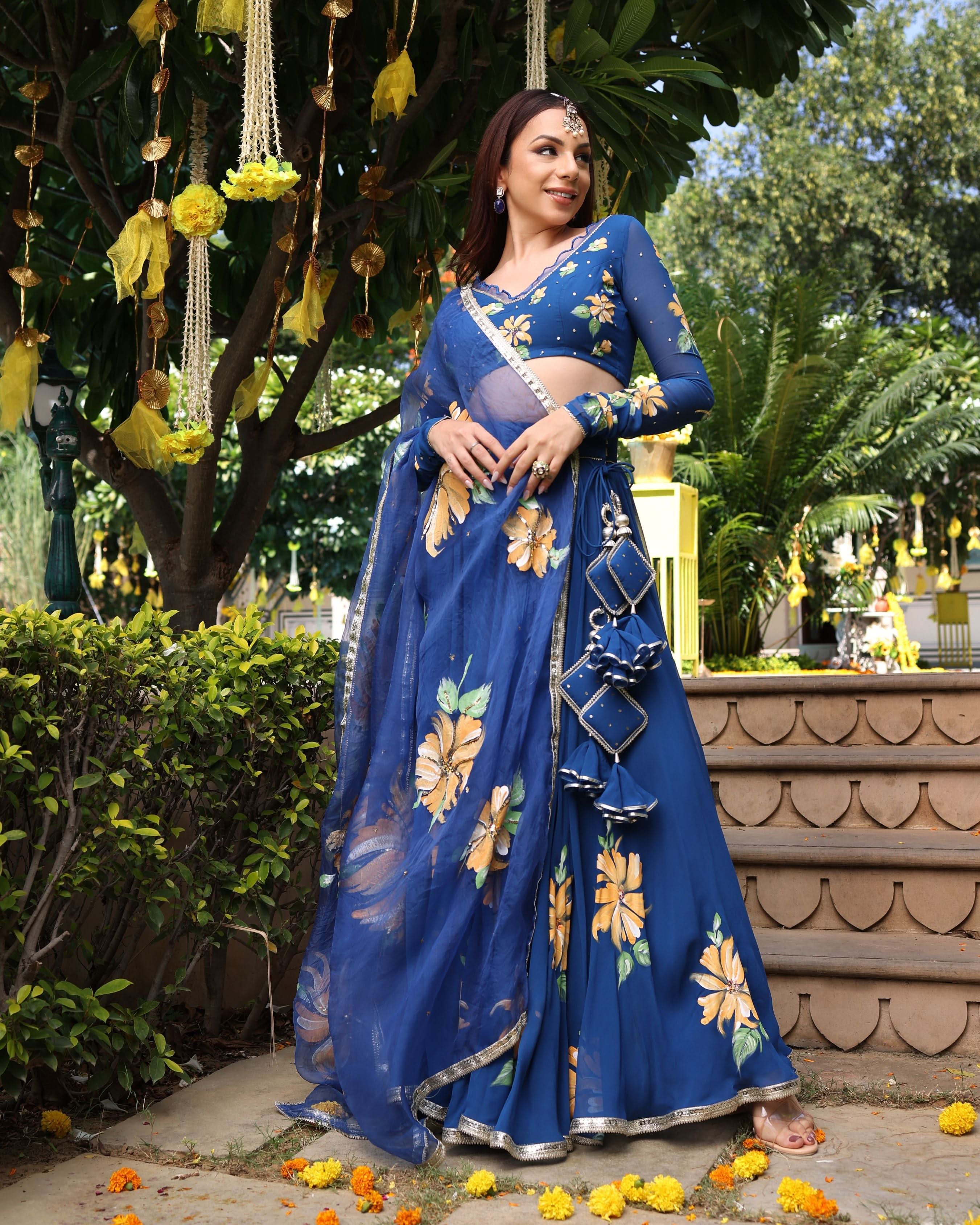 Madison Blue Handpainted Georgette Lehenga Set - Image 5