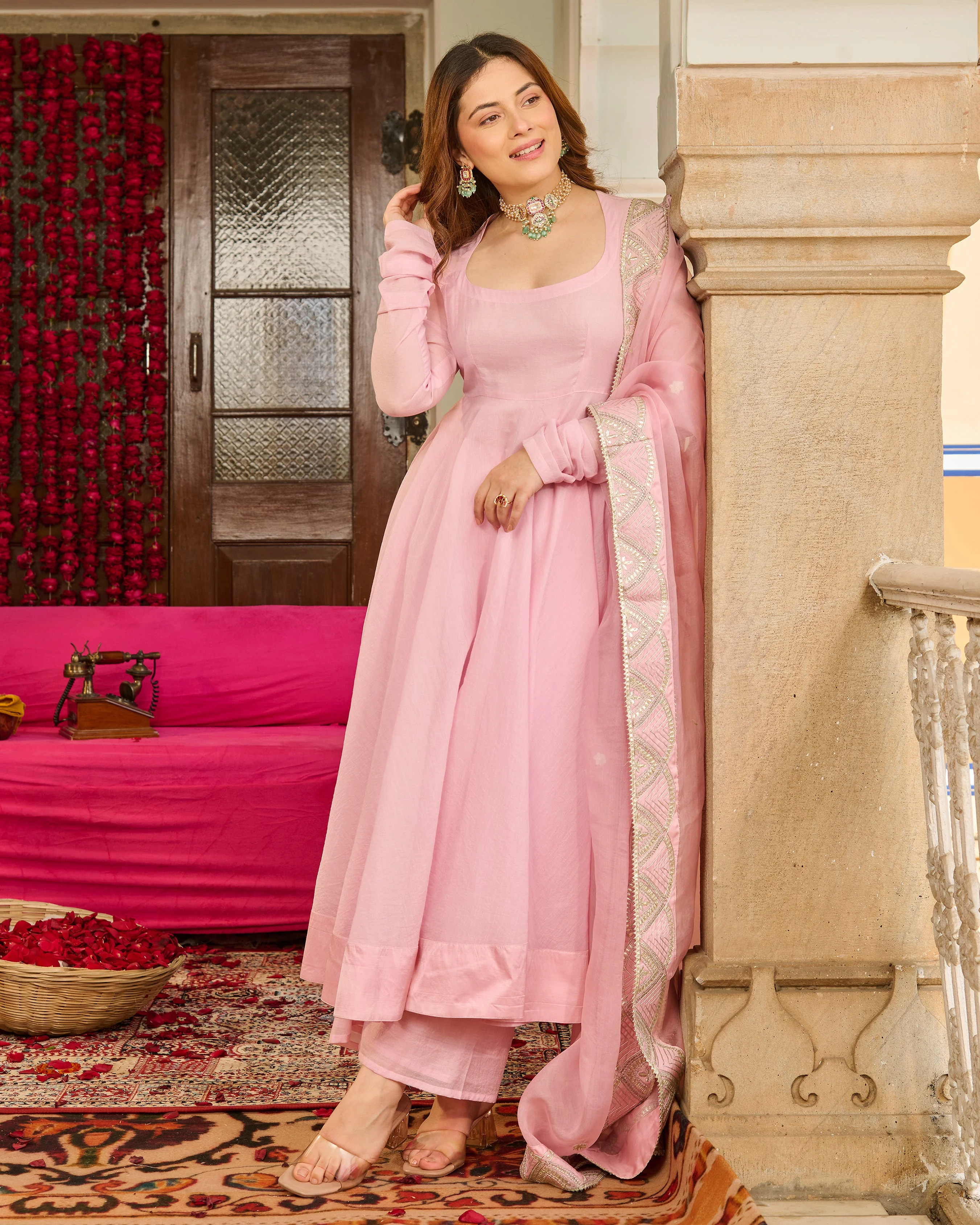 Magnolia Light Pink Solid Chanderi Suit Set - Image 2