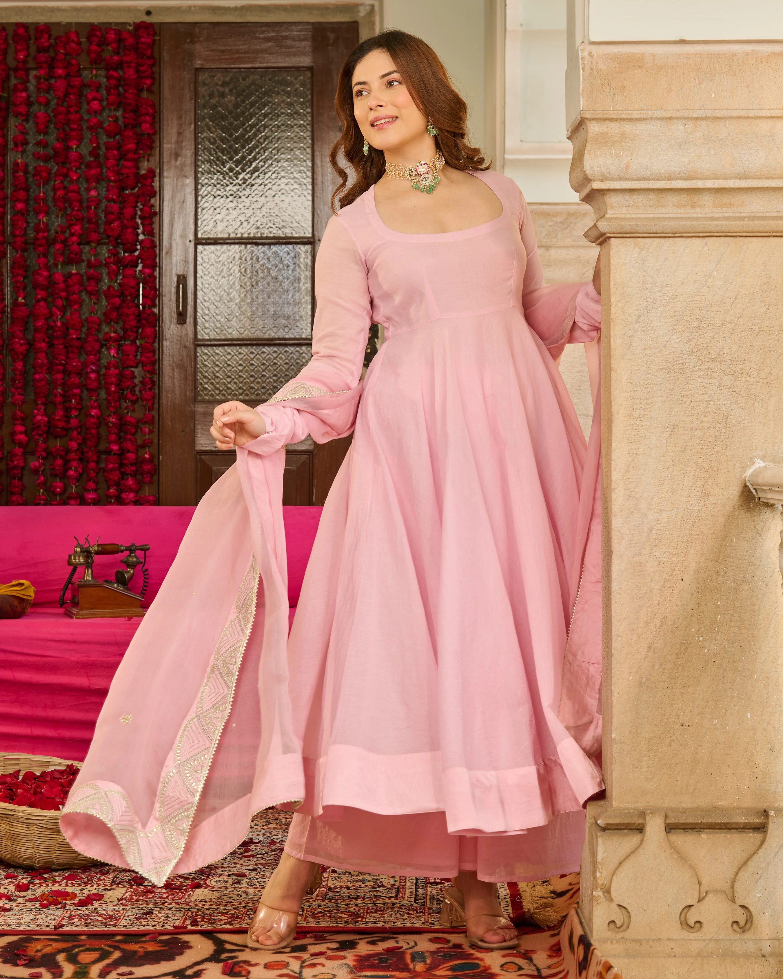 Magnolia Light Pink Solid Chanderi Suit Set - Image 3