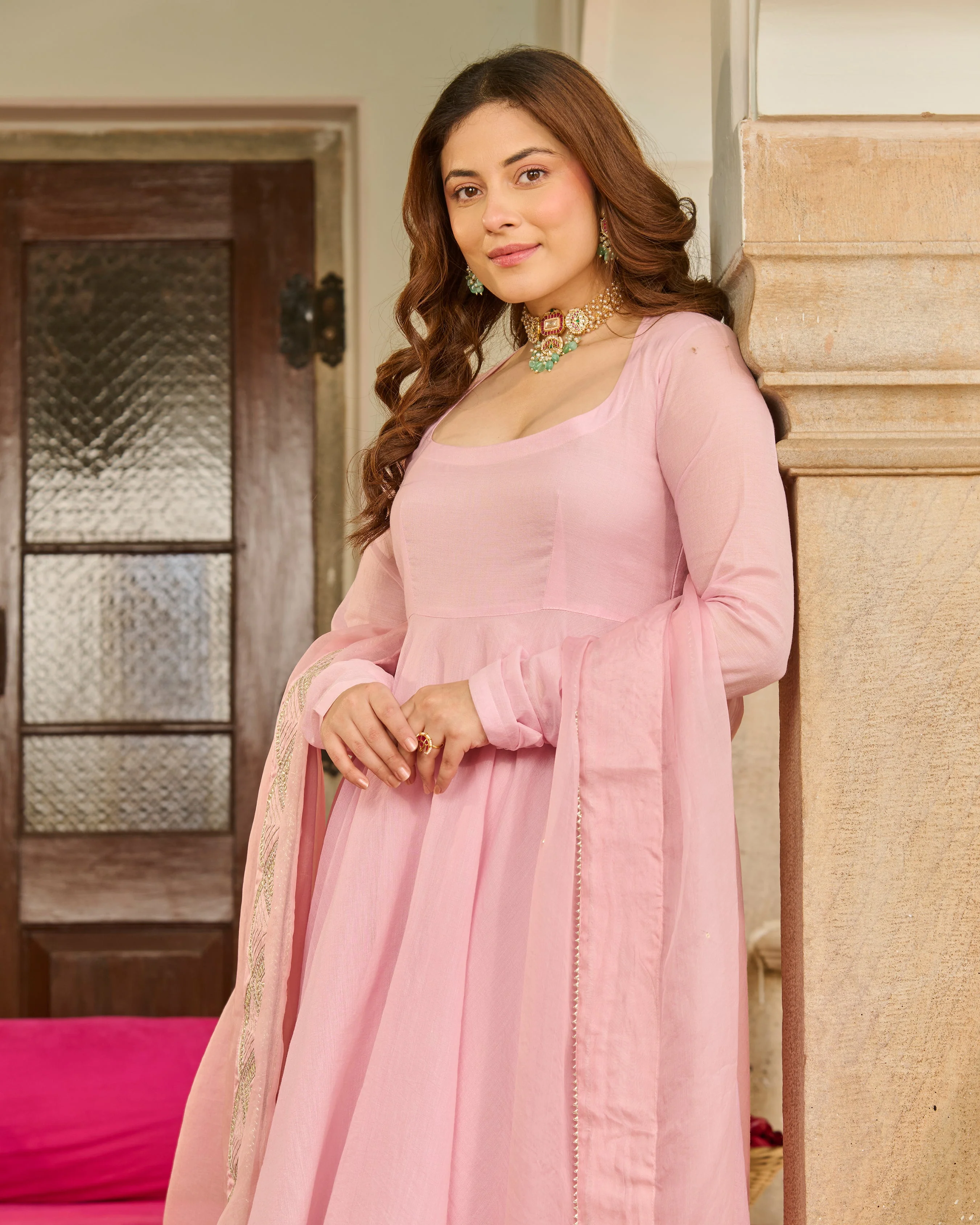 Magnolia Light Pink Solid Chanderi Suit Set - Image 6