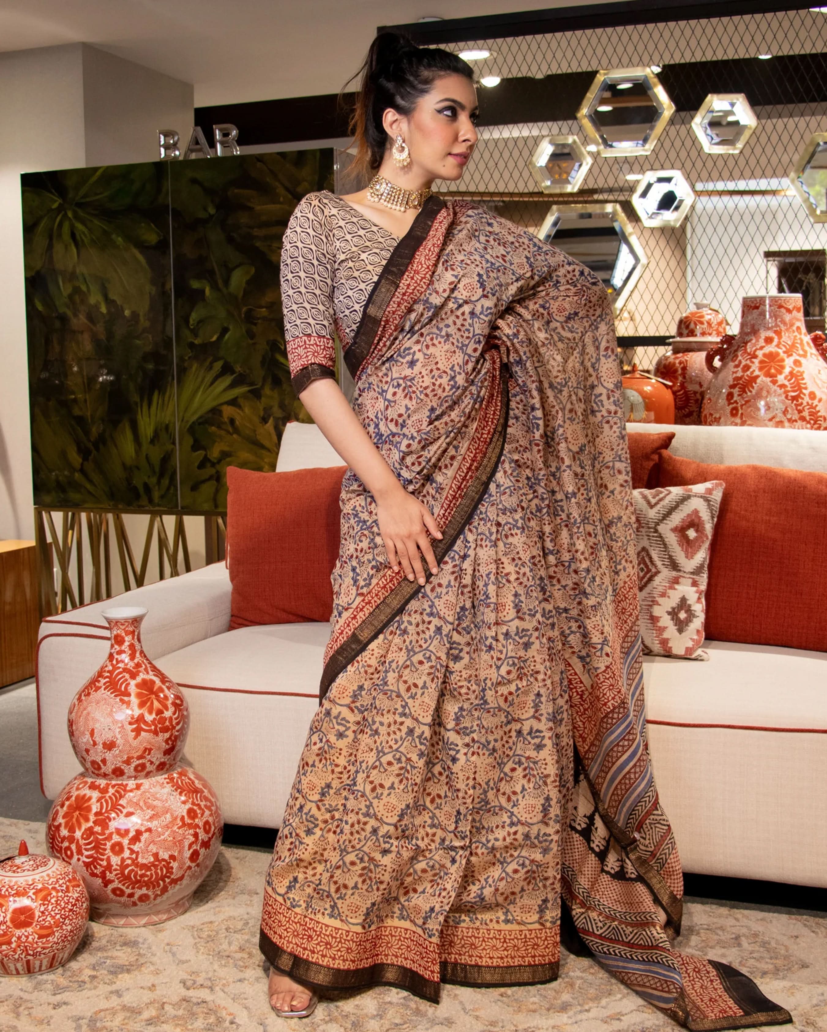 Mahnoor Handblock Chanderi Silk Saree - Image 3