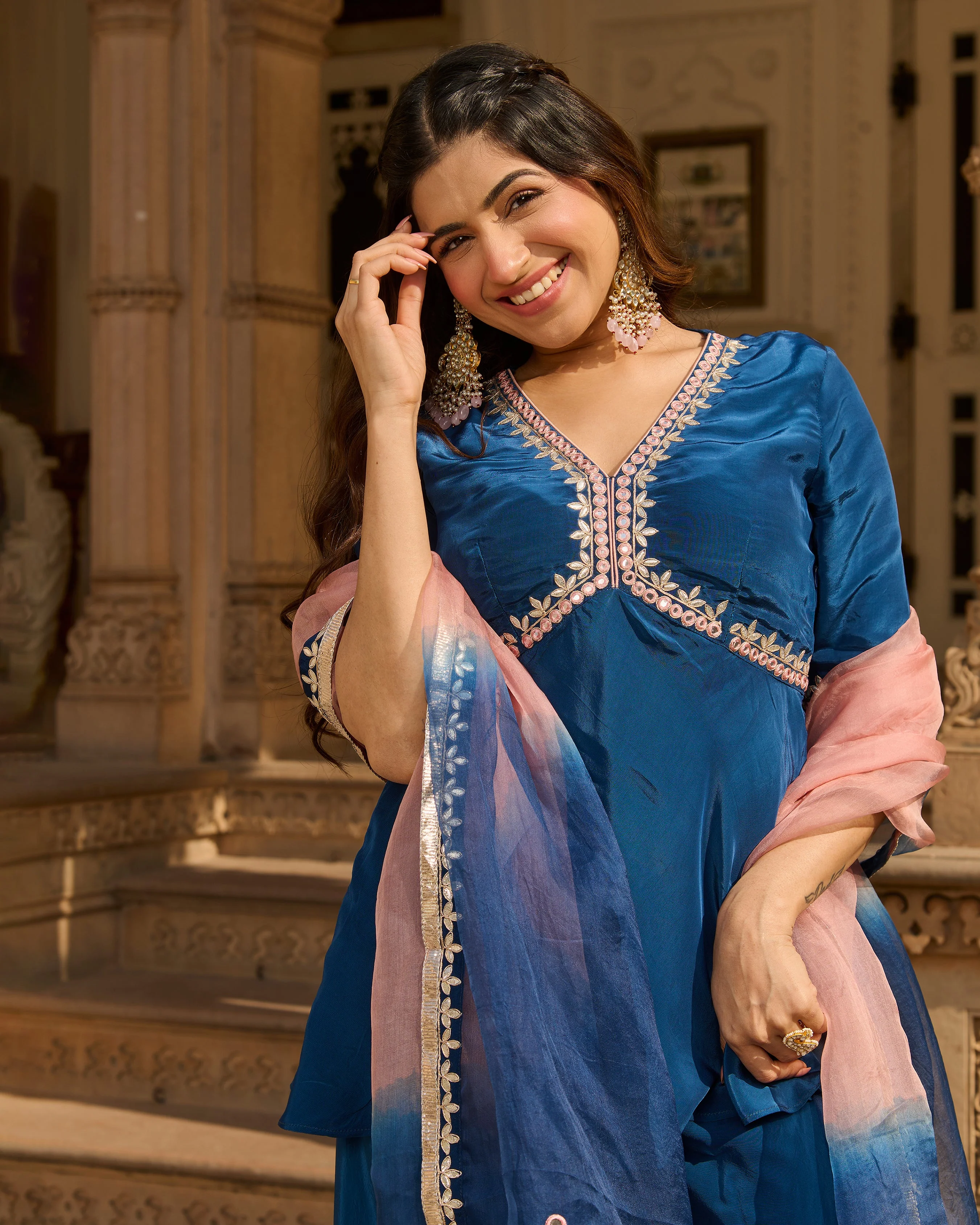 Maison Blue Solid Crepe Suit Set - Image 4