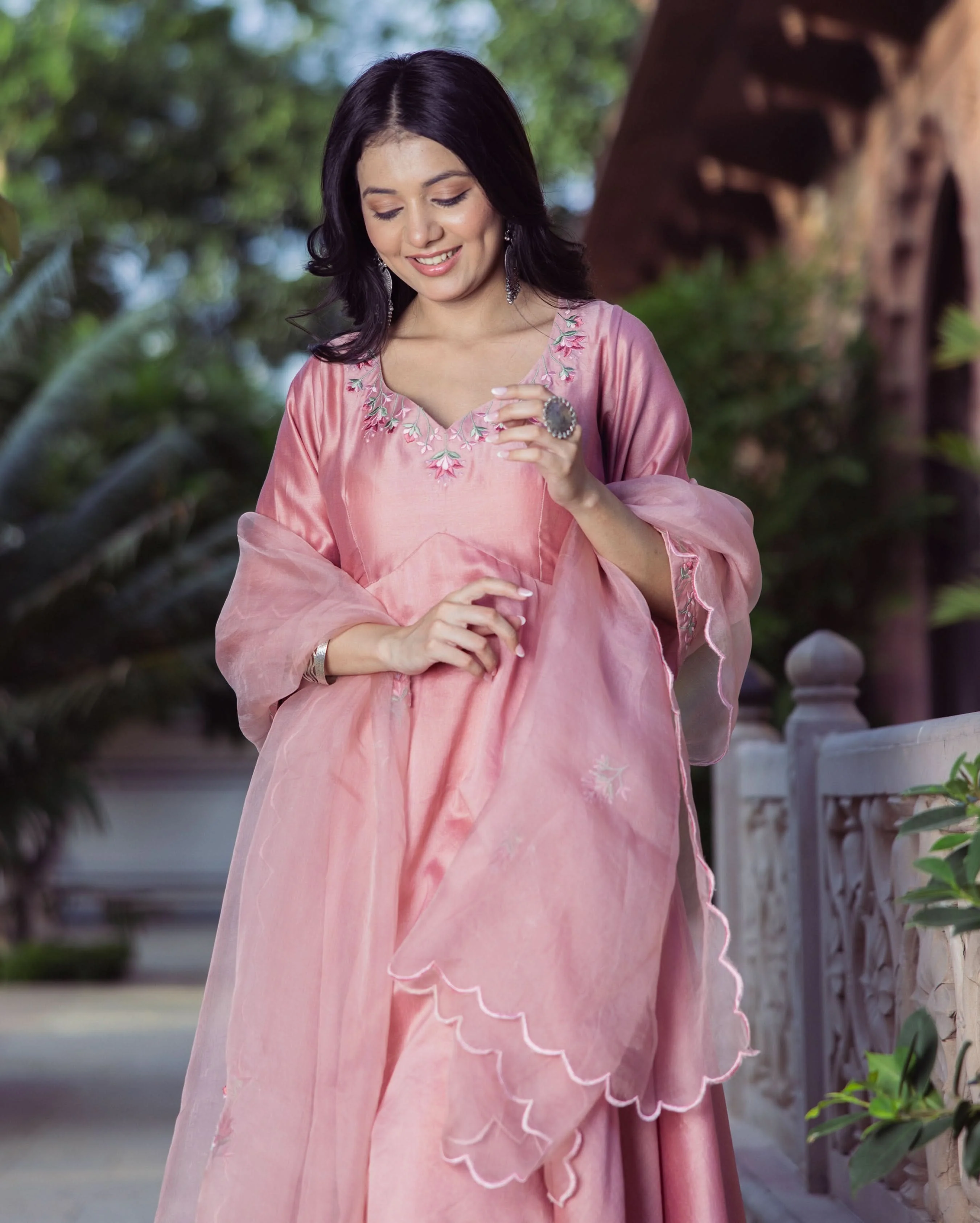Mallow Mauve Embroidered Chanderi Suit Set - Image 3