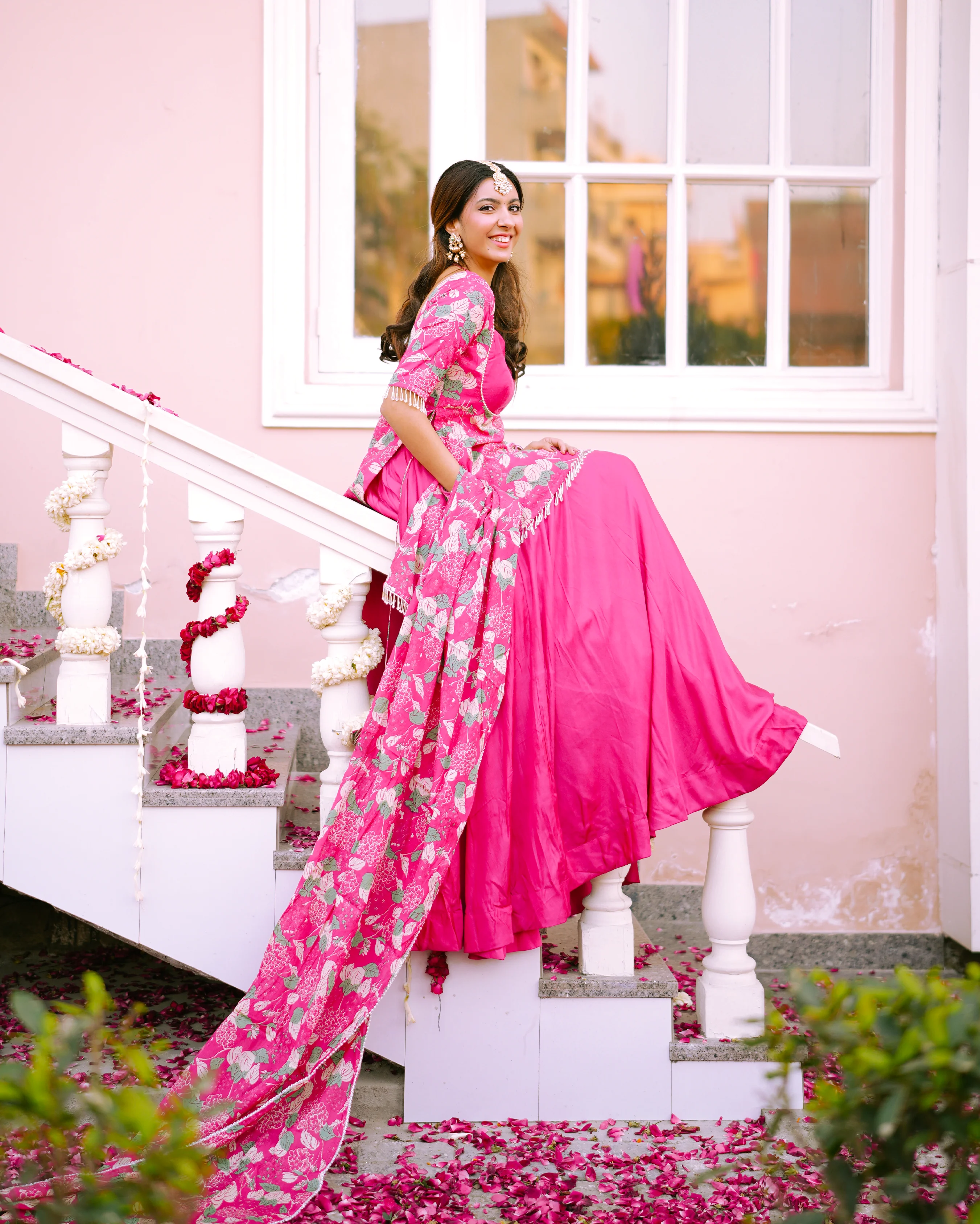 Malti Pink Printed Chinon Lehenga Set - Image 2