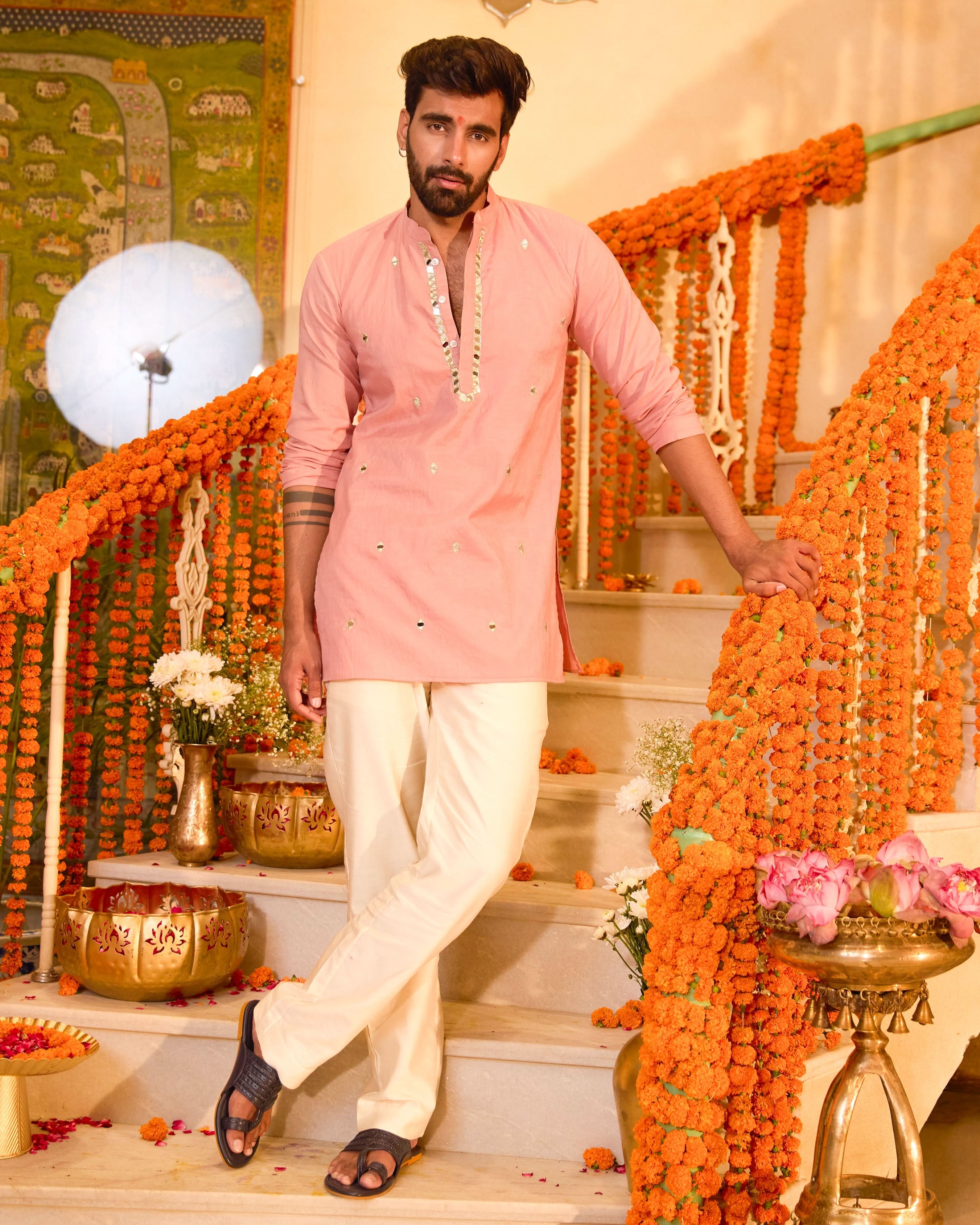 Manthan Peach Embroidered Chanderi Kurta - Image 2