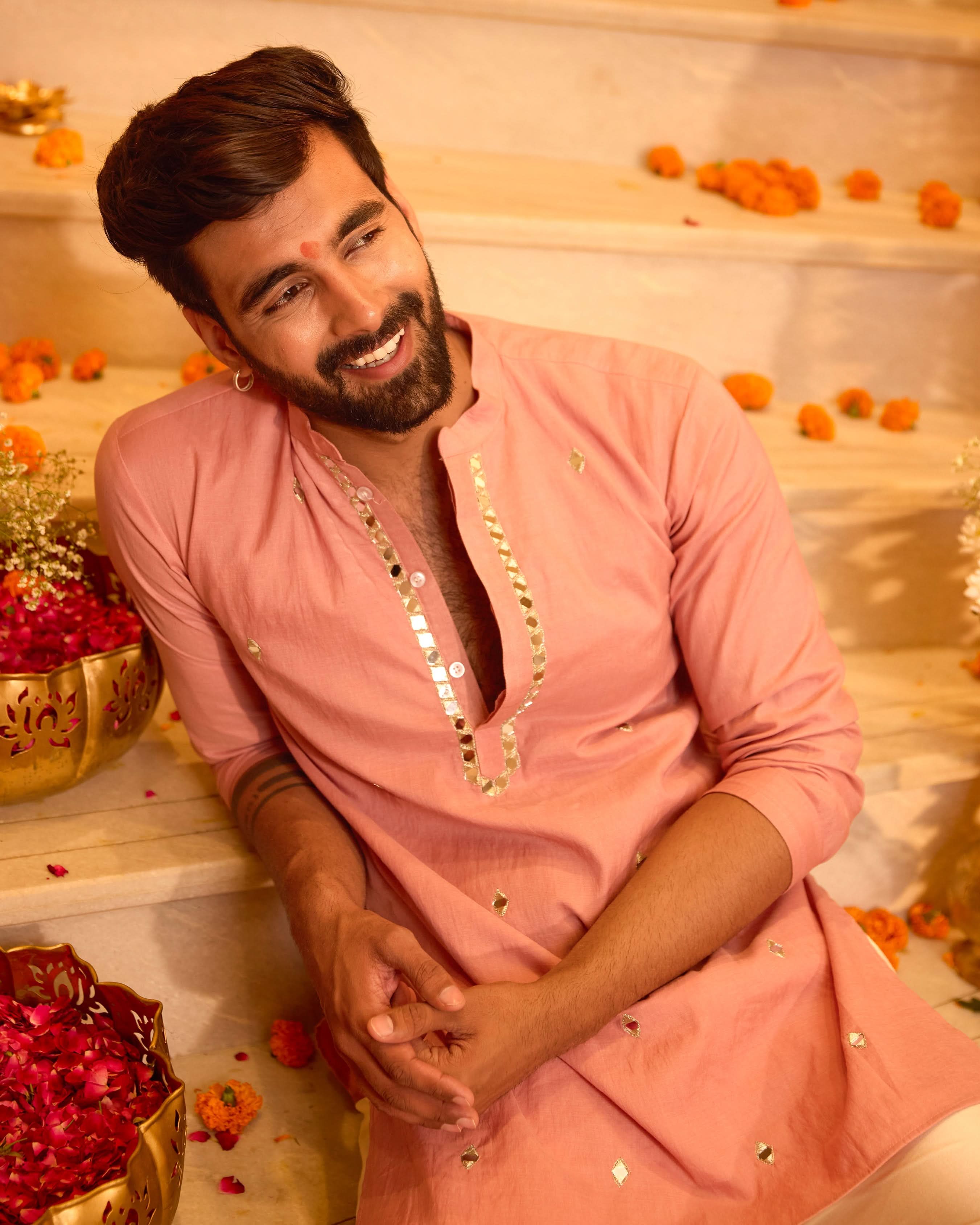 Manthan Peach Embroidered Chanderi Kurta - Image 5