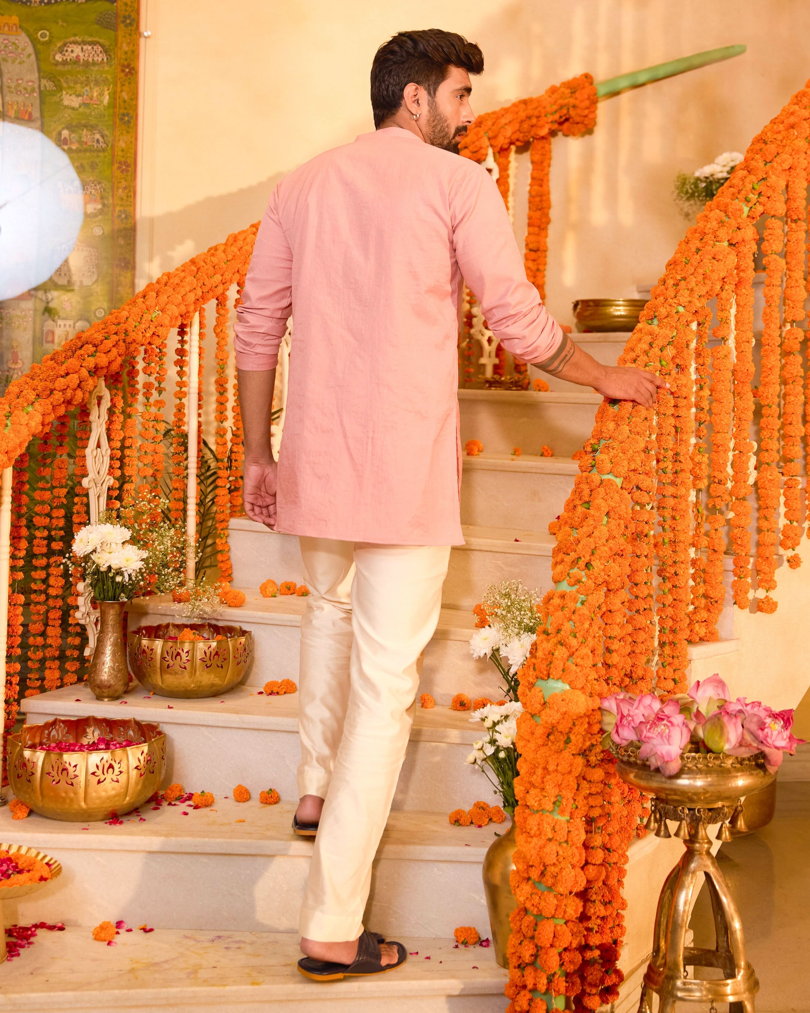 Manthan Peach Embroidered Chanderi Kurta - Image 7