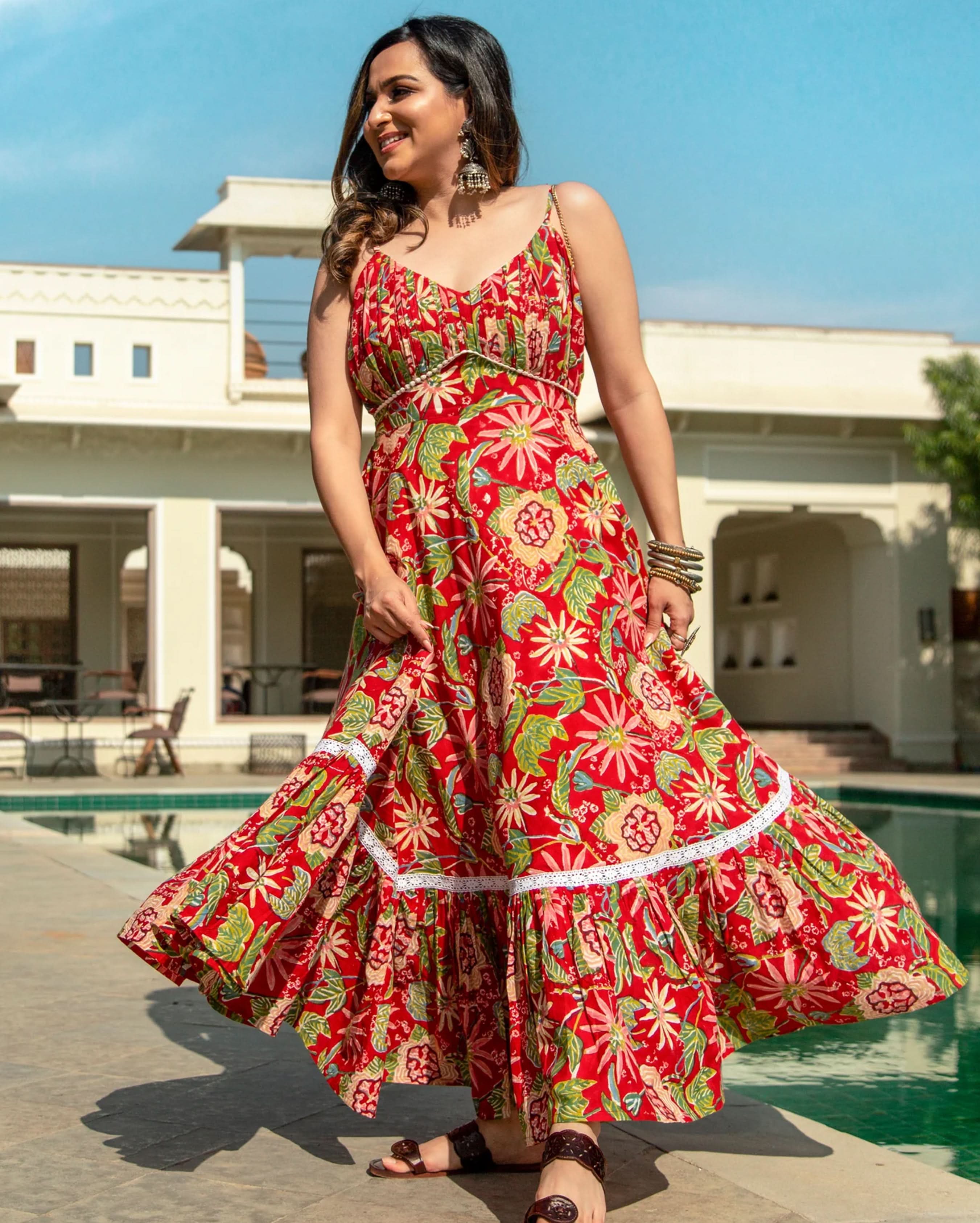 MAPLE RED HANDBLOCK COTTON DRESS - Image 3