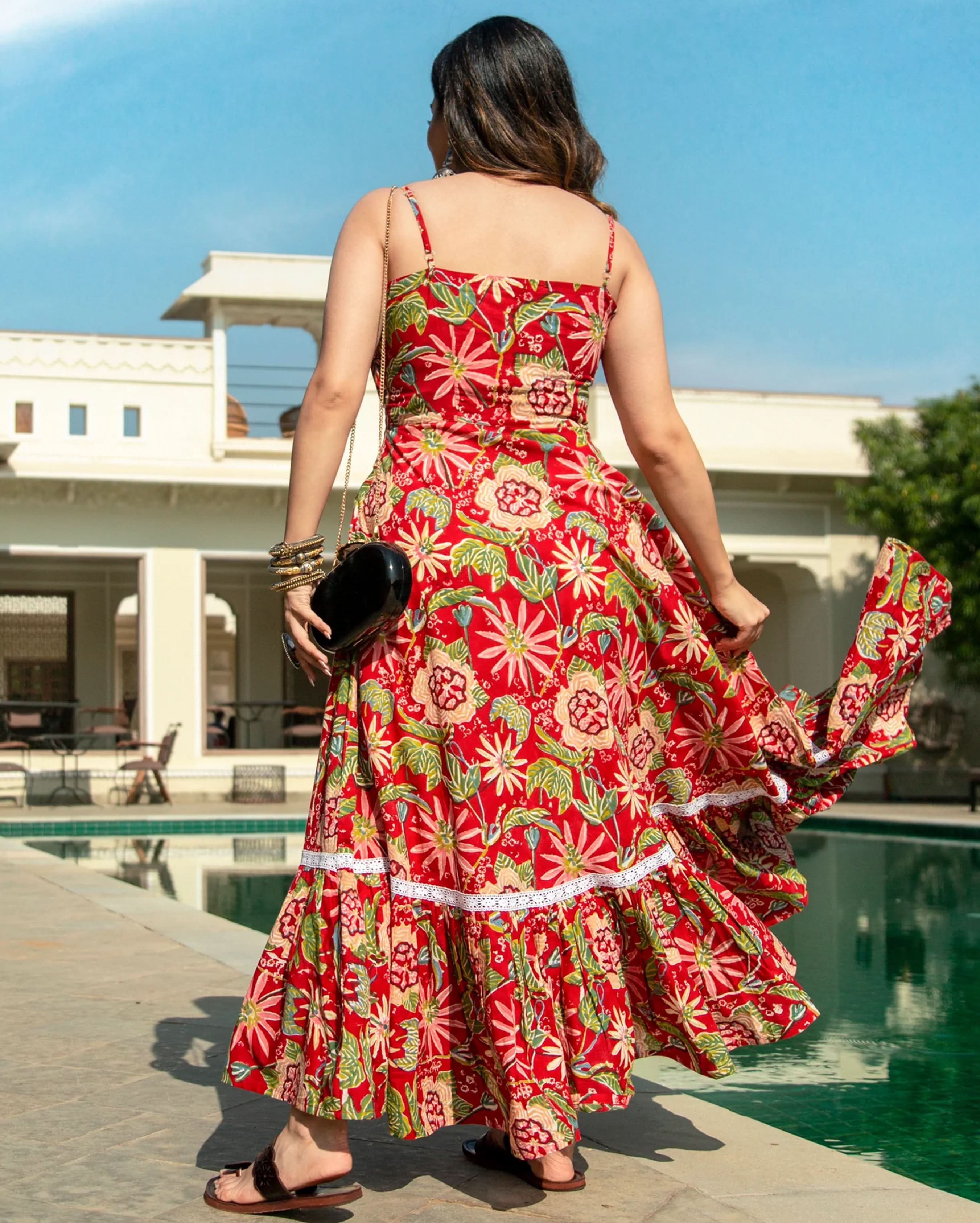 MAPLE RED HANDBLOCK COTTON DRESS - Image 4
