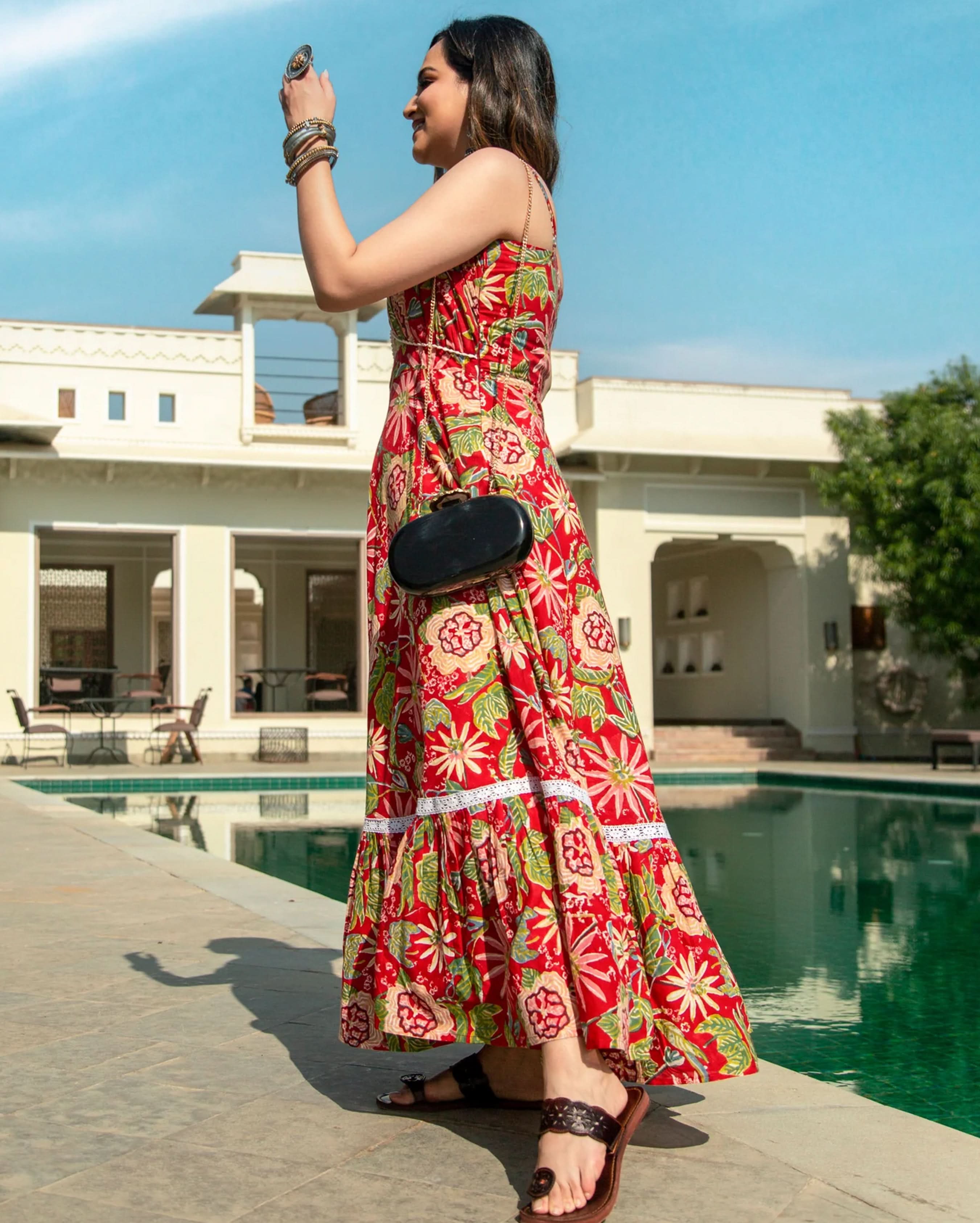 MAPLE RED HANDBLOCK COTTON DRESS - Image 5