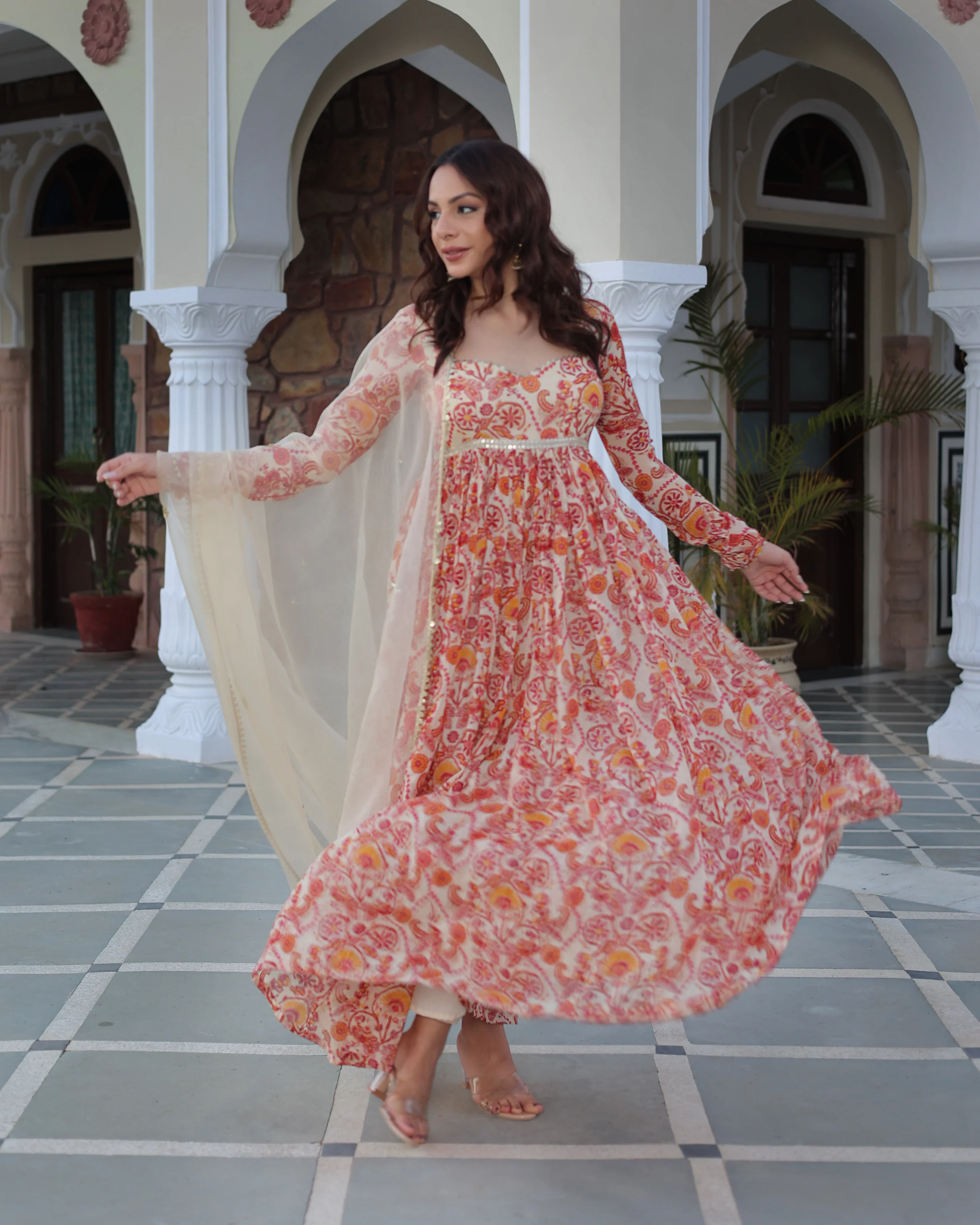 Marigold Cream Delight Printed Georgette Suit Set - Image 2