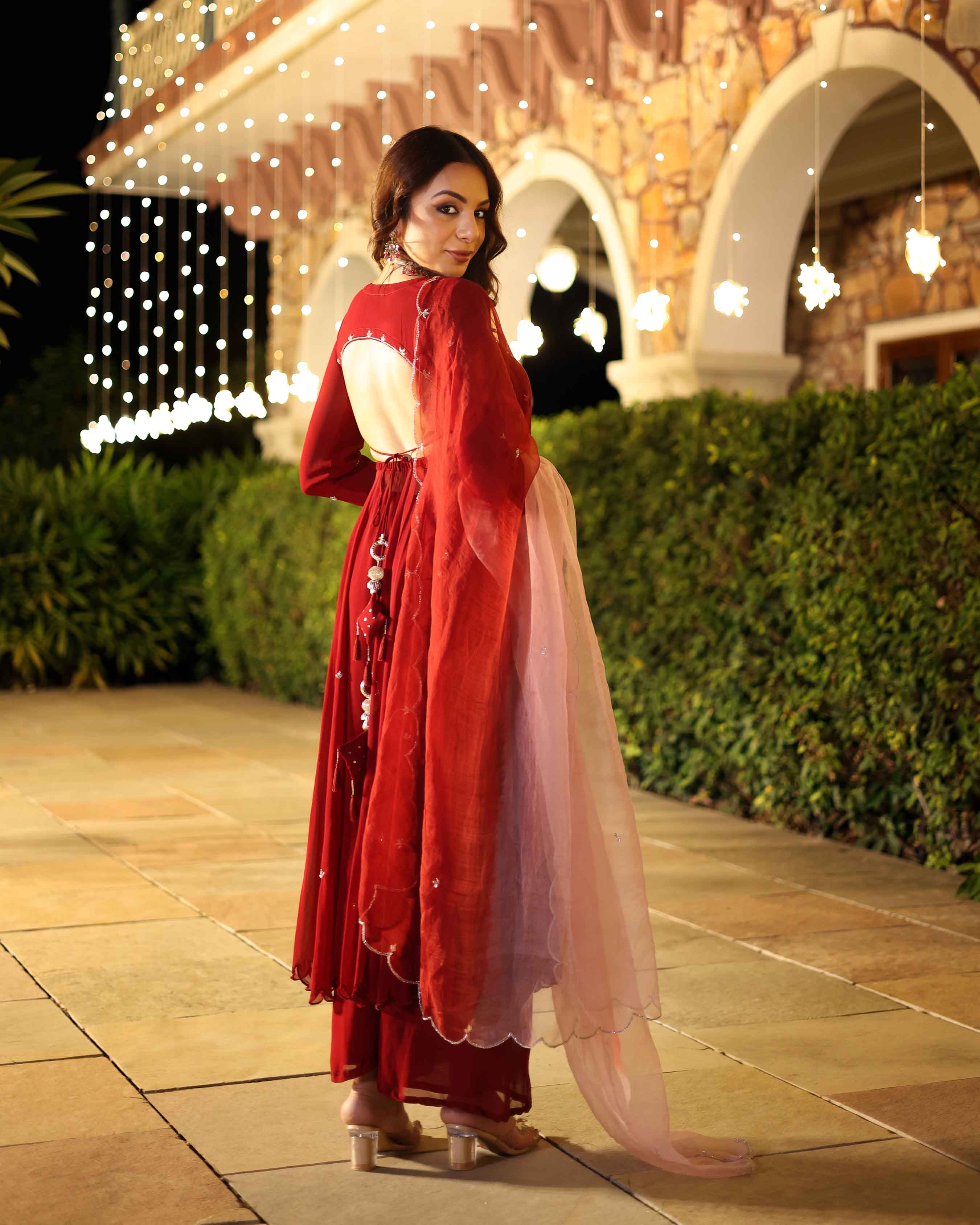 Maroon Blush Embroidered Georgette Suit Set - Image 4