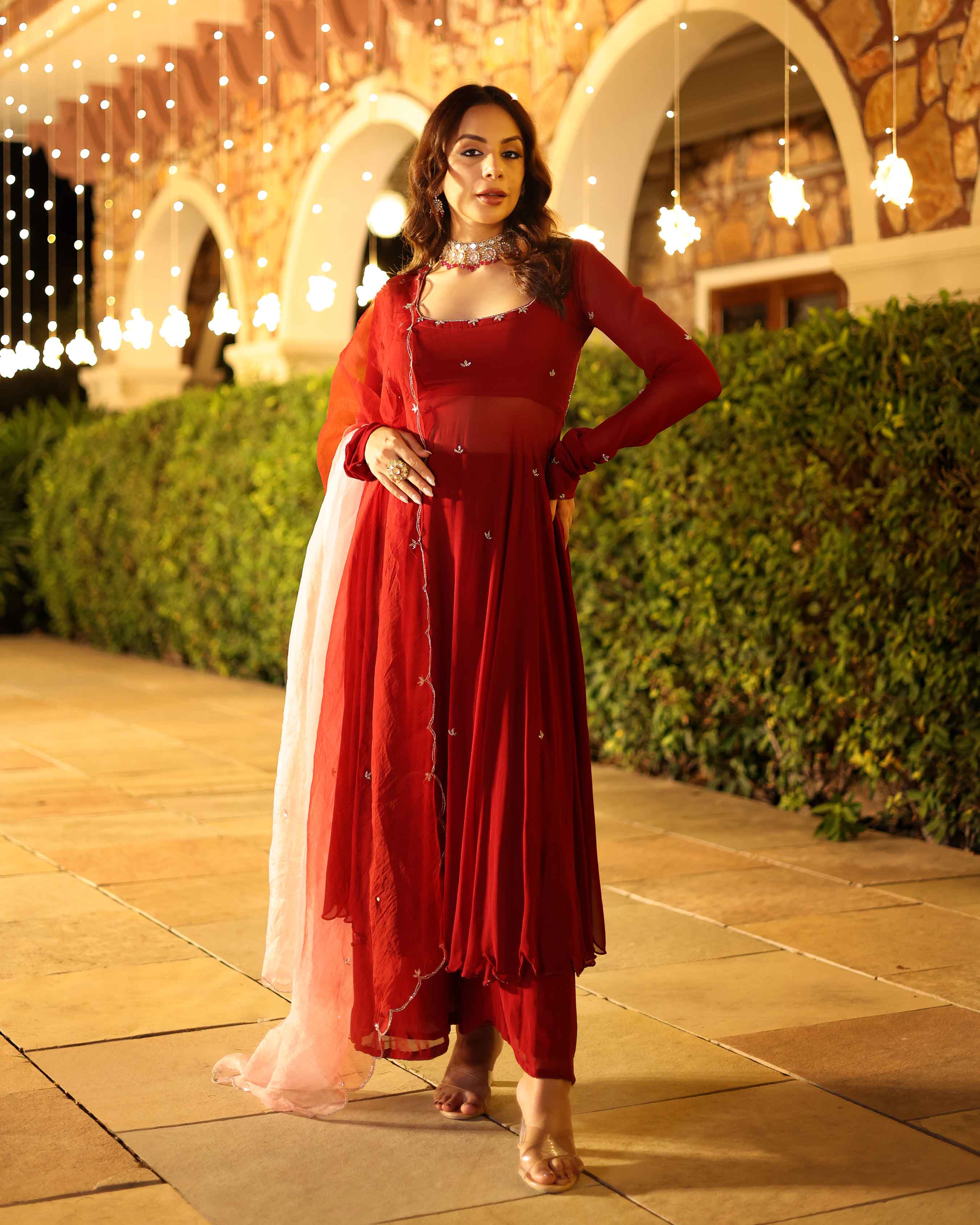 Maroon Blush Embroidered Georgette Suit Set - Image 5