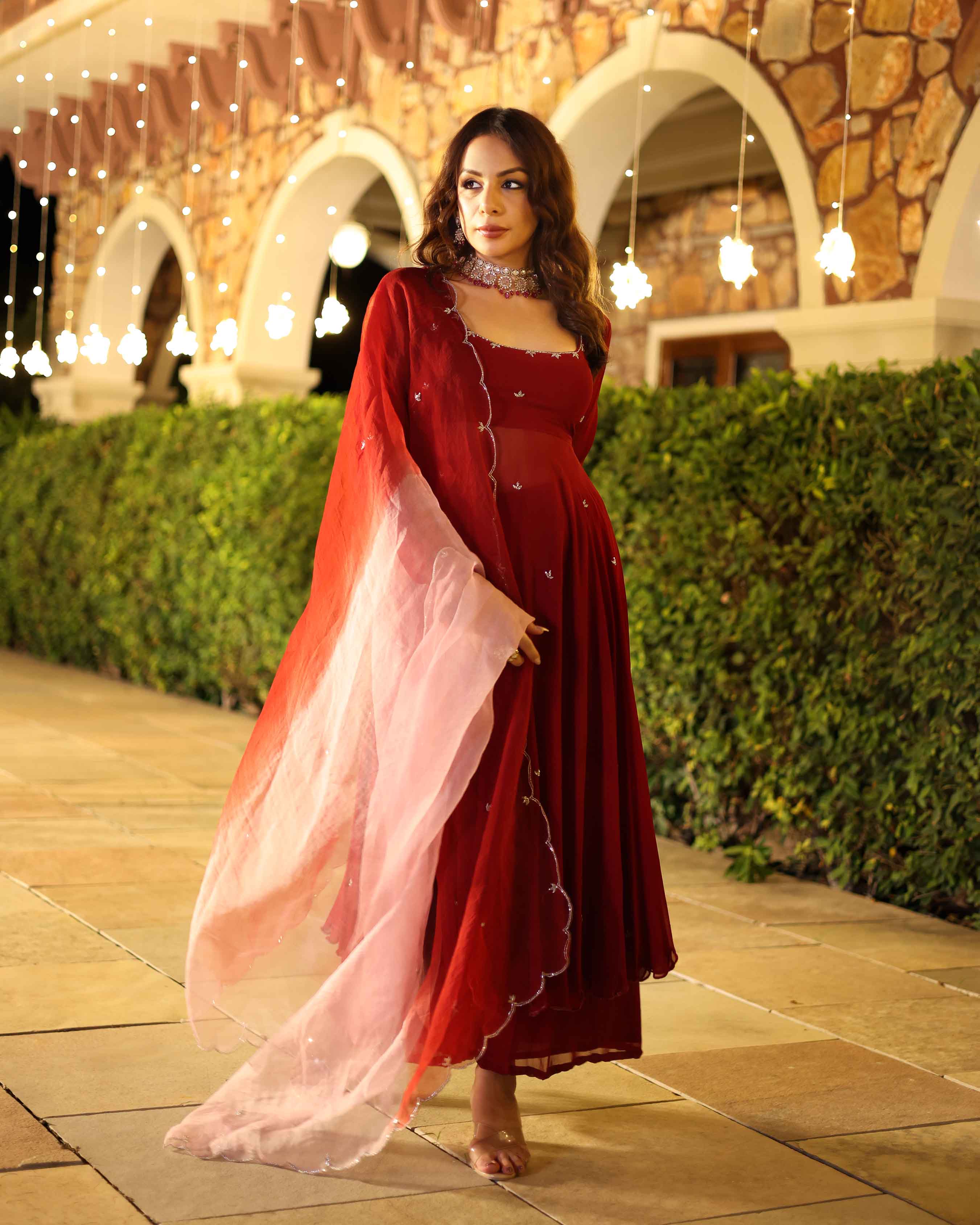 Maroon Blush Embroidered Georgette Suit Set - Image 7