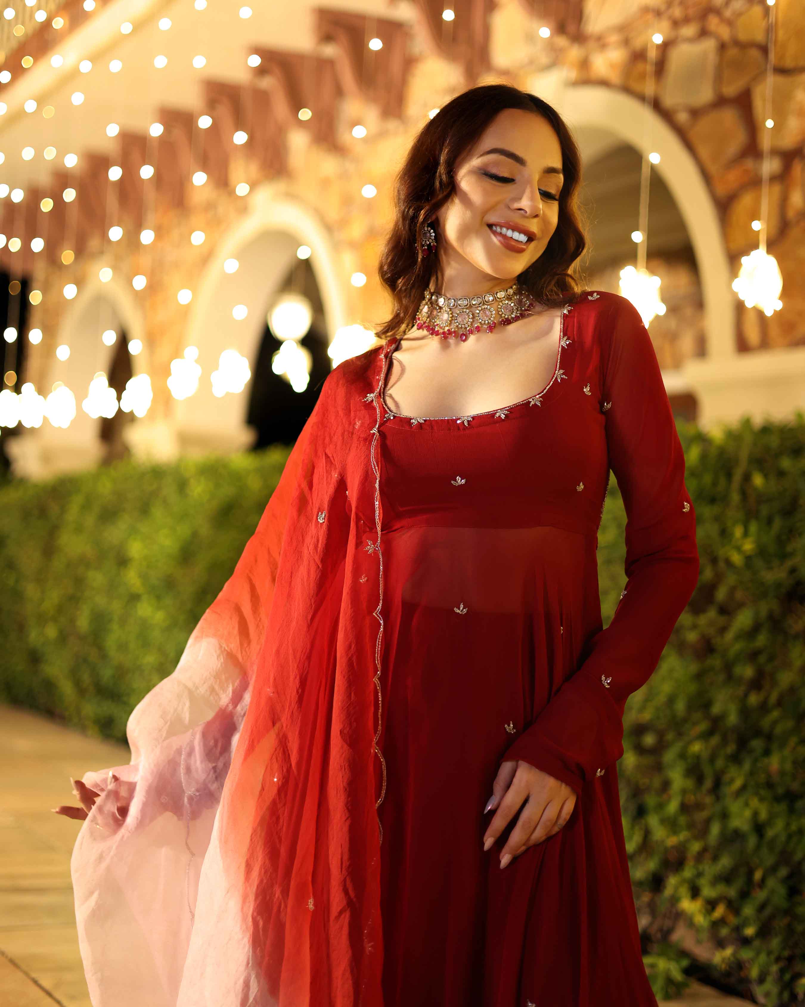 Maroon Blush Embroidered Georgette Suit Set - Image 9