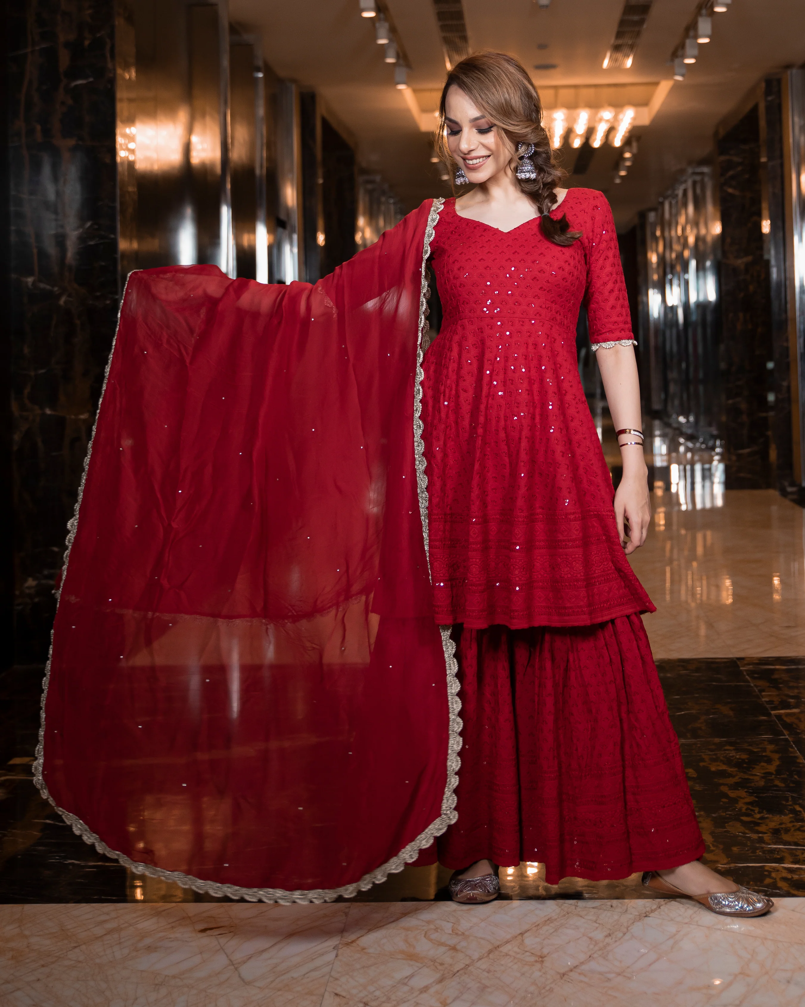 Maroon Jasmine Embroidered Sharara Set - Image 2