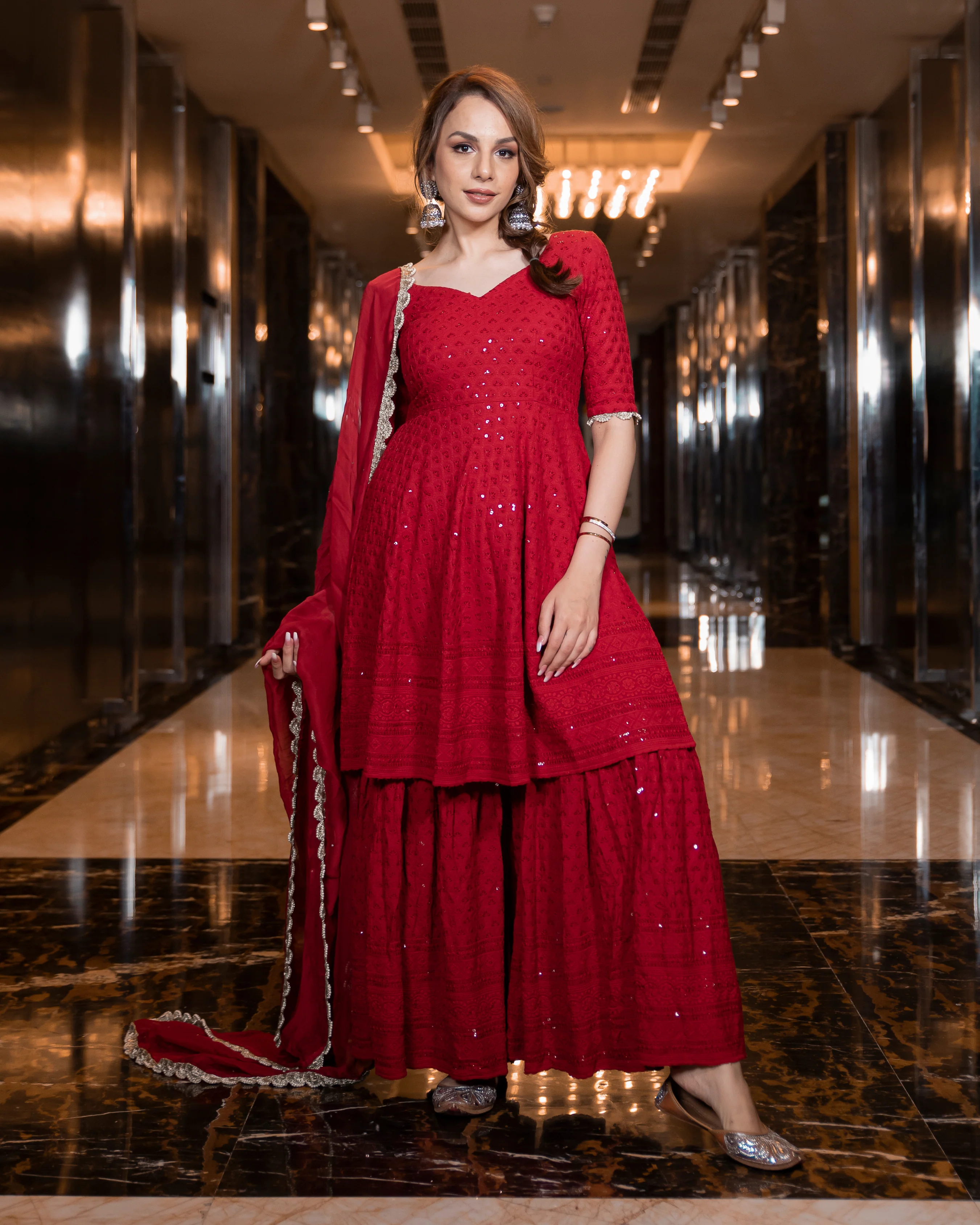Maroon Jasmine Embroidered Sharara Set - Image 4