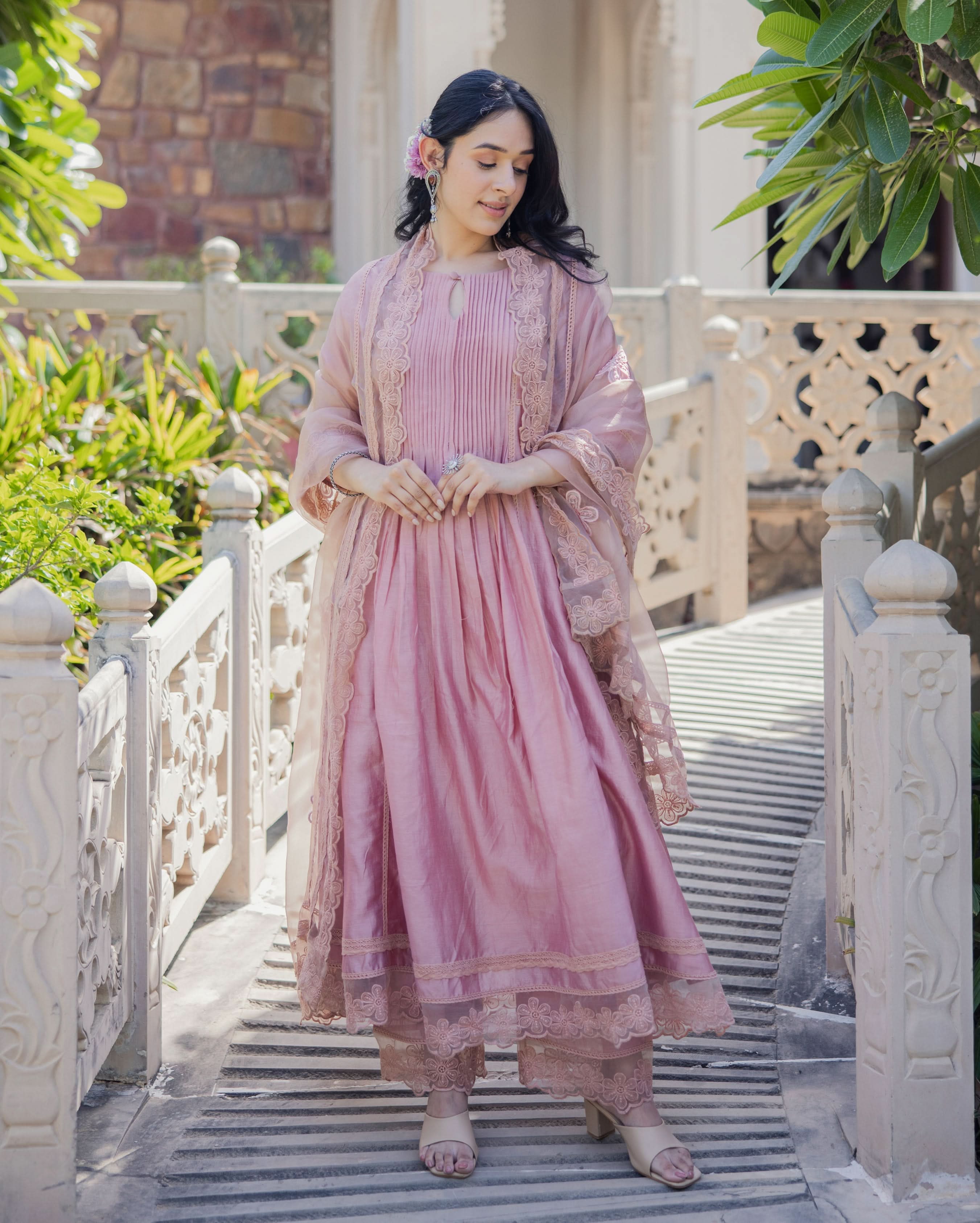 Mary Mauve Embroidered Chanderi Suit Set - Image 2
