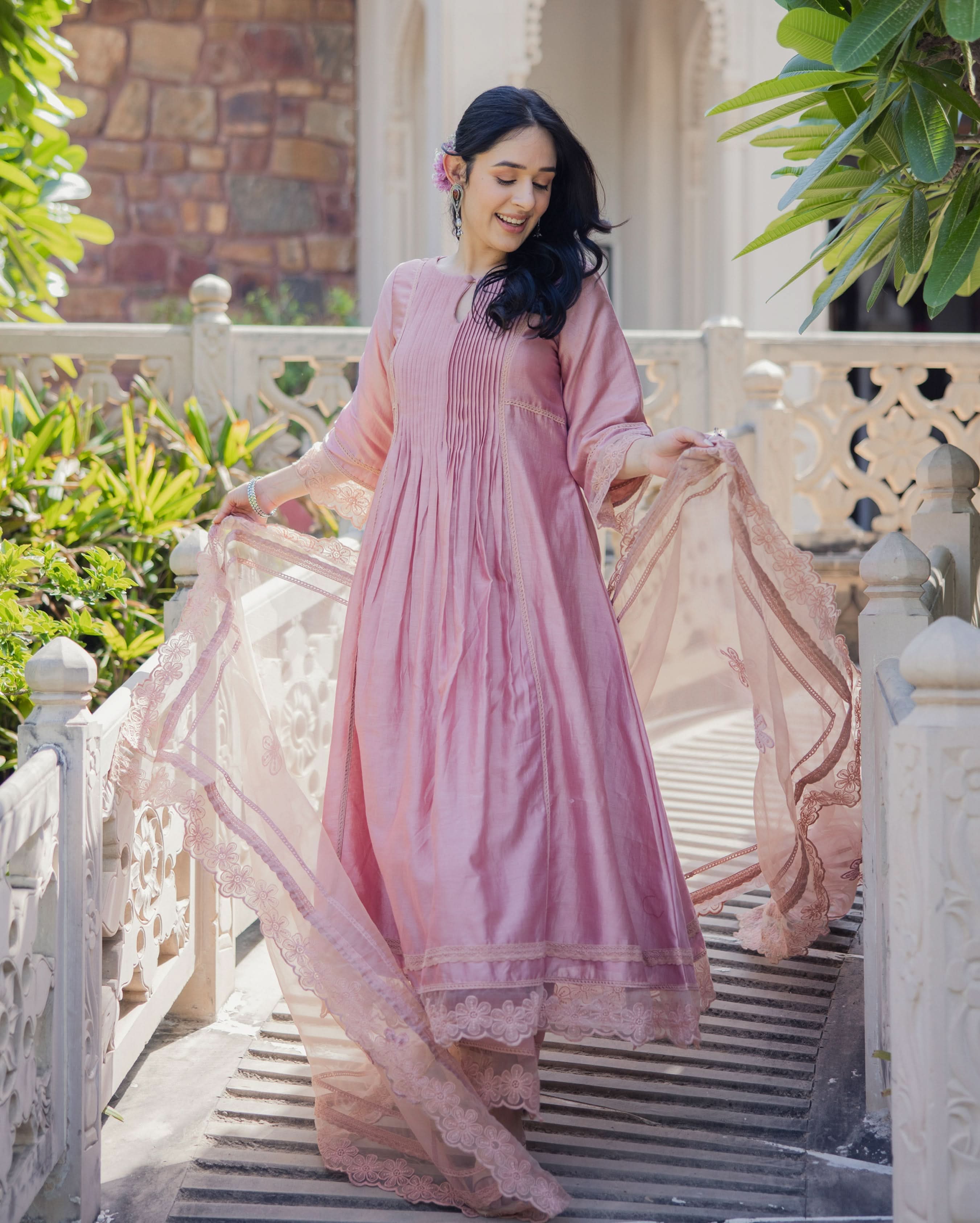 Mary Mauve Embroidered Chanderi Suit Set - Image 4