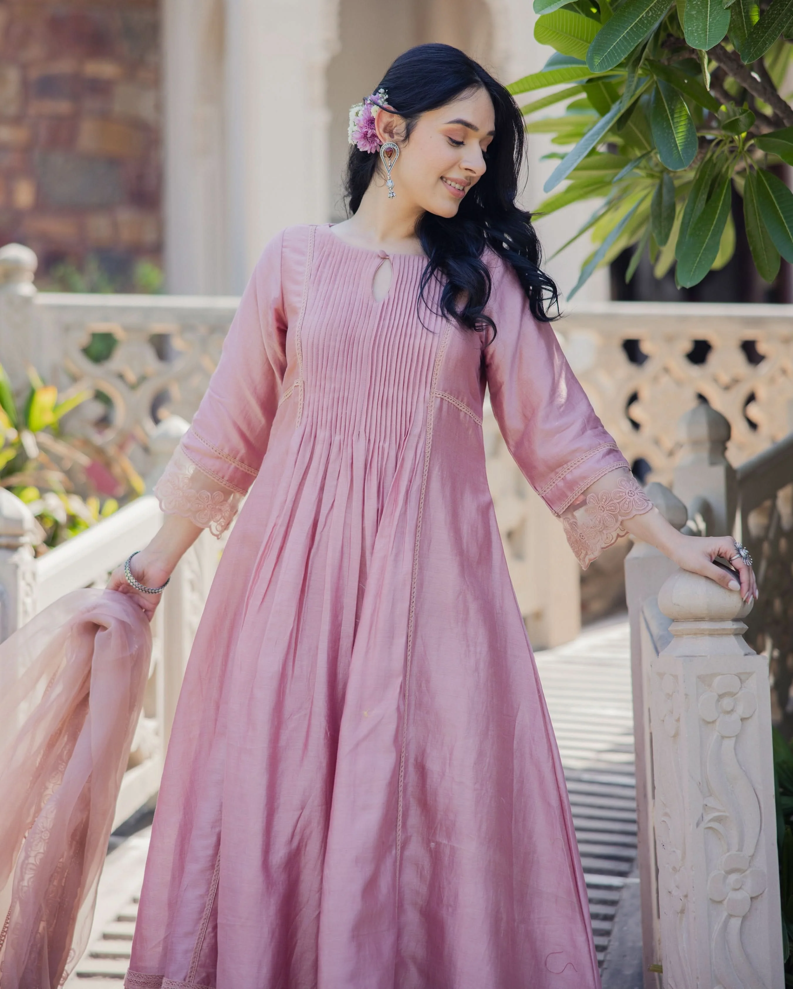 Mary Mauve Embroidered Chanderi Suit Set - Image 5