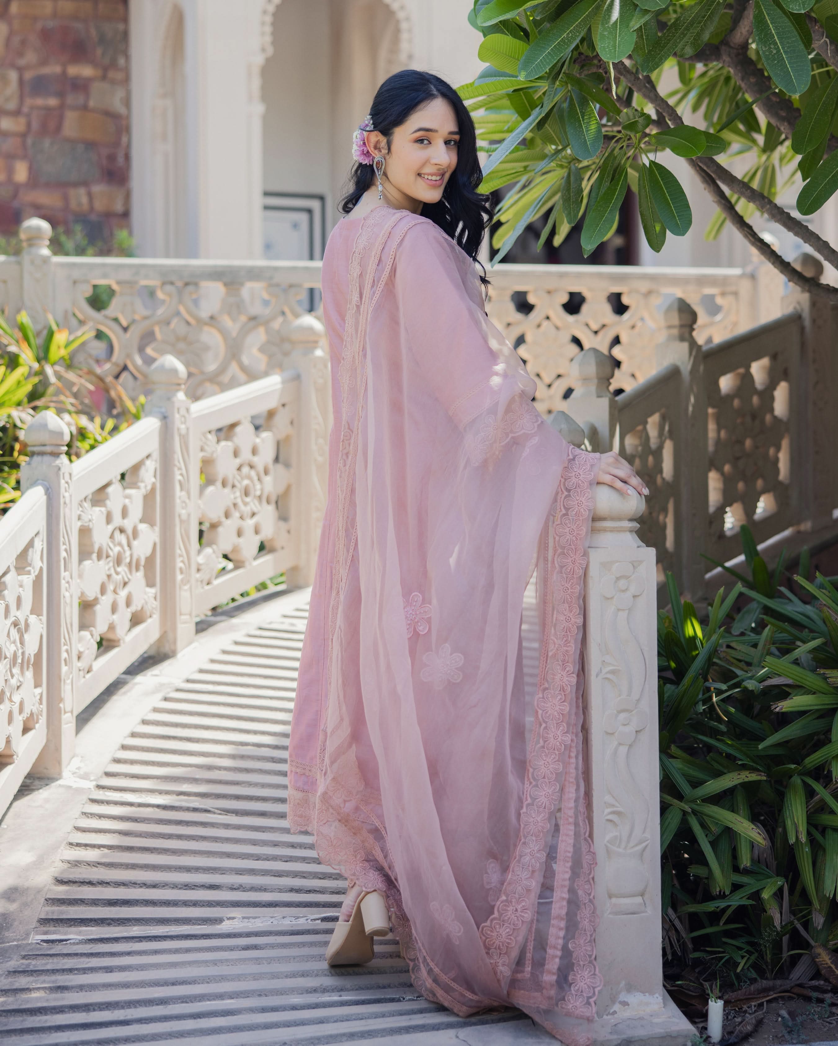 Mary Mauve Embroidered Chanderi Suit Set - Image 7