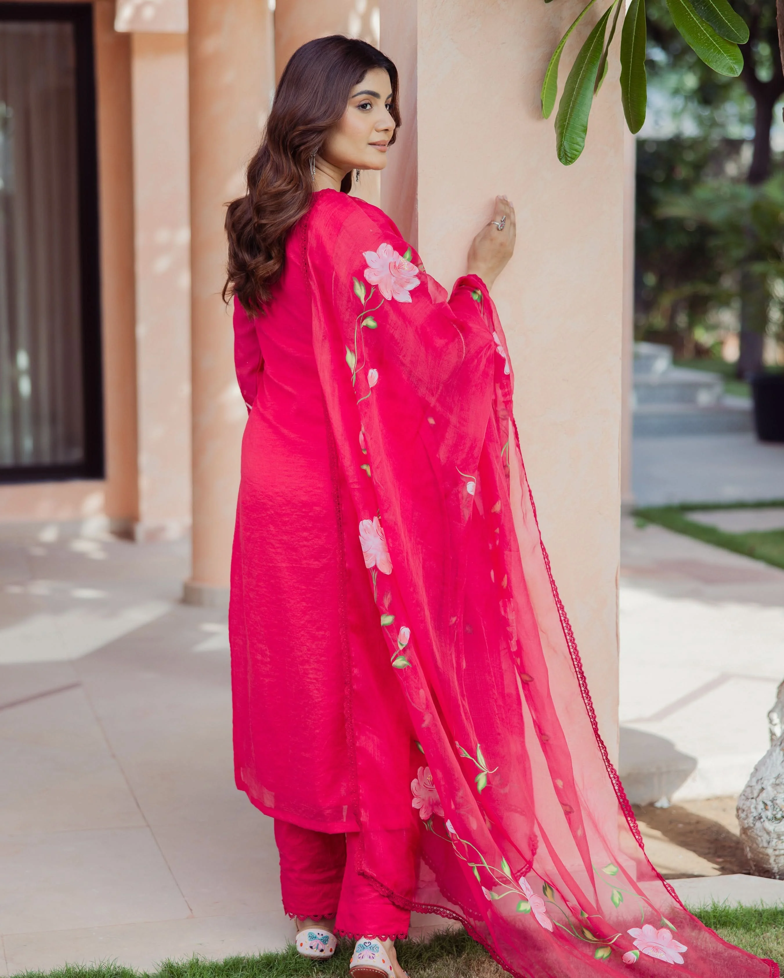 Meadow Magenta Handpainted Chanderi Suit Set - Image 10