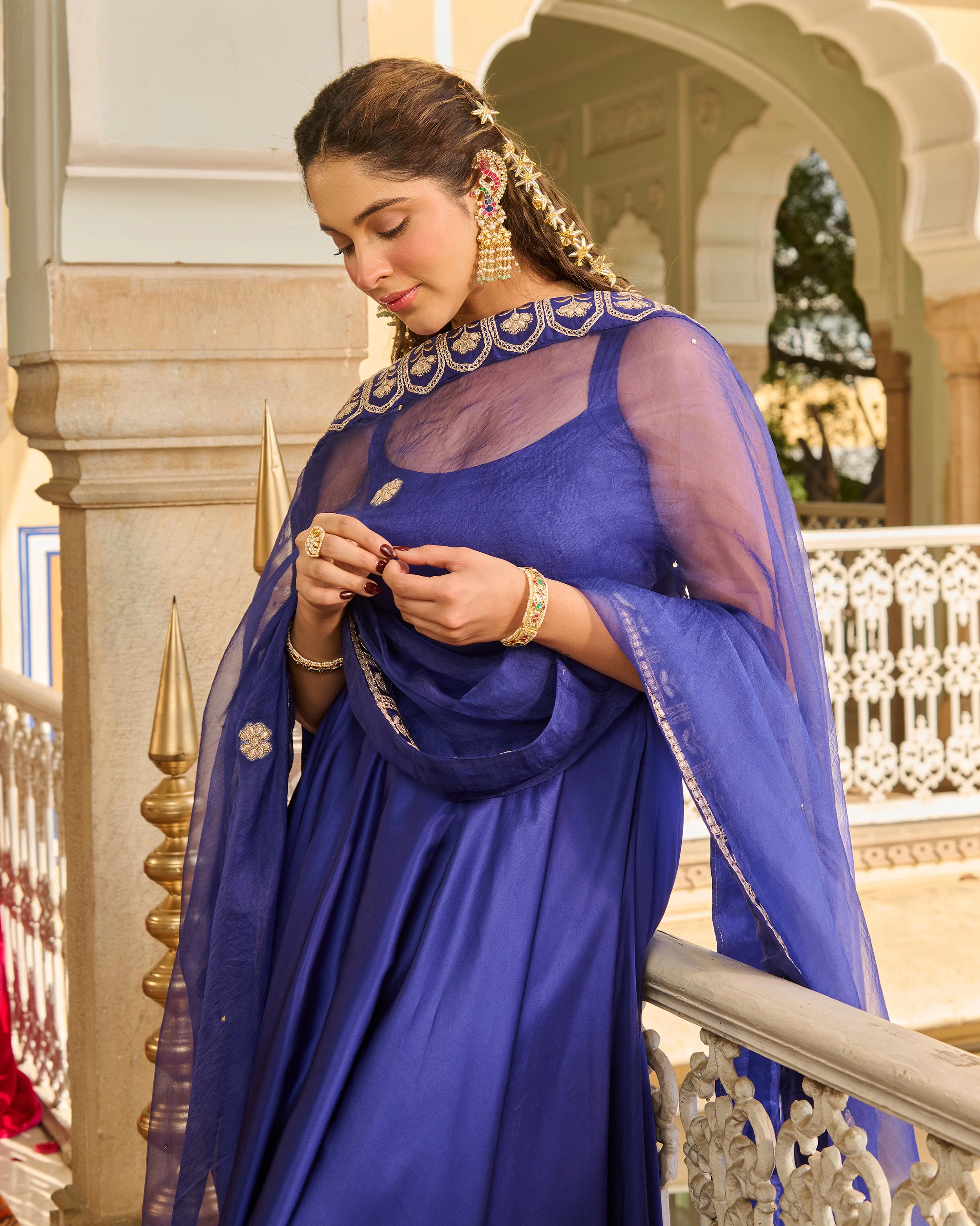 Meesha Purple Solid Satin Suit Set - Image 7