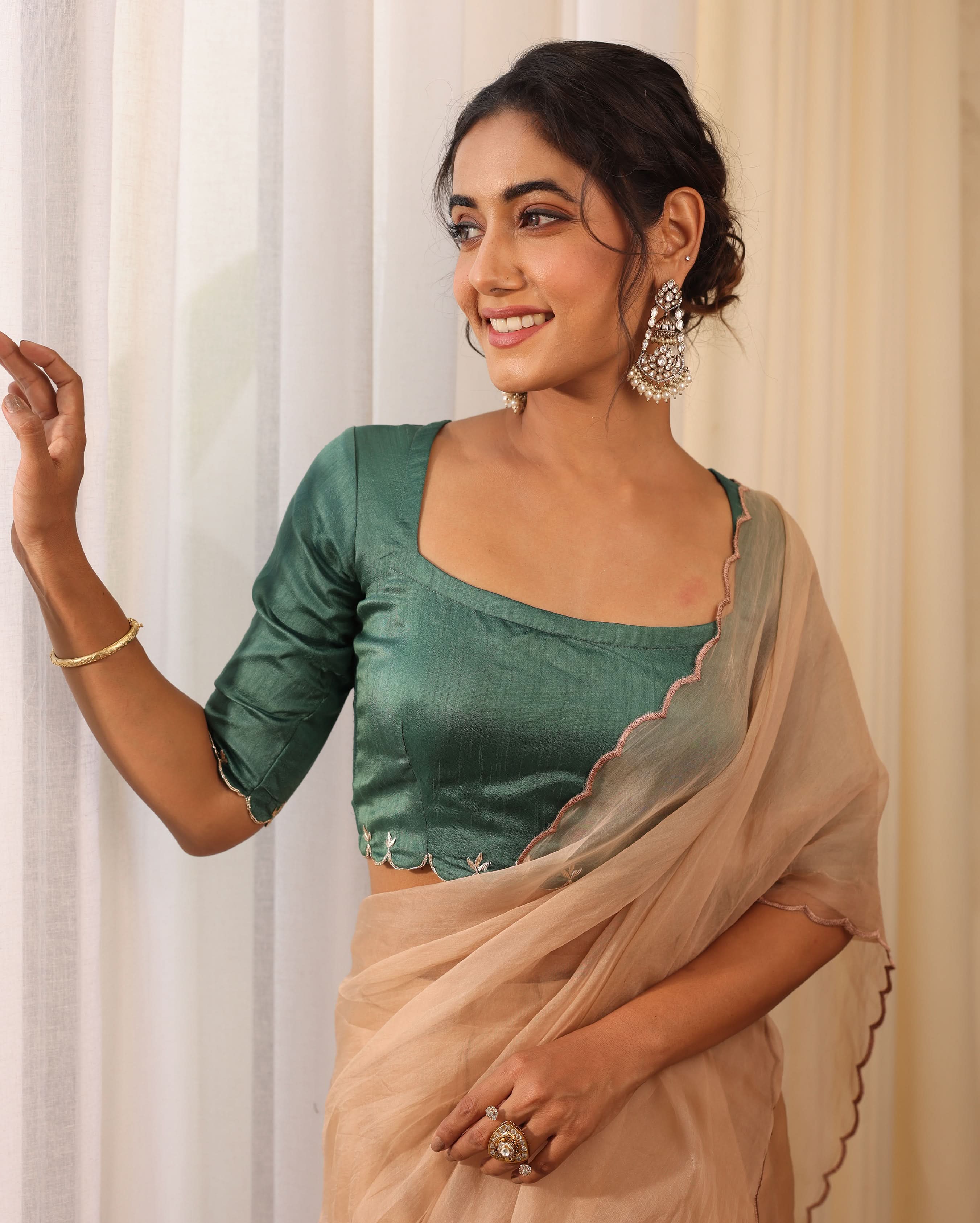 Meghna Green Silk Embroidered Blouse - Image 2