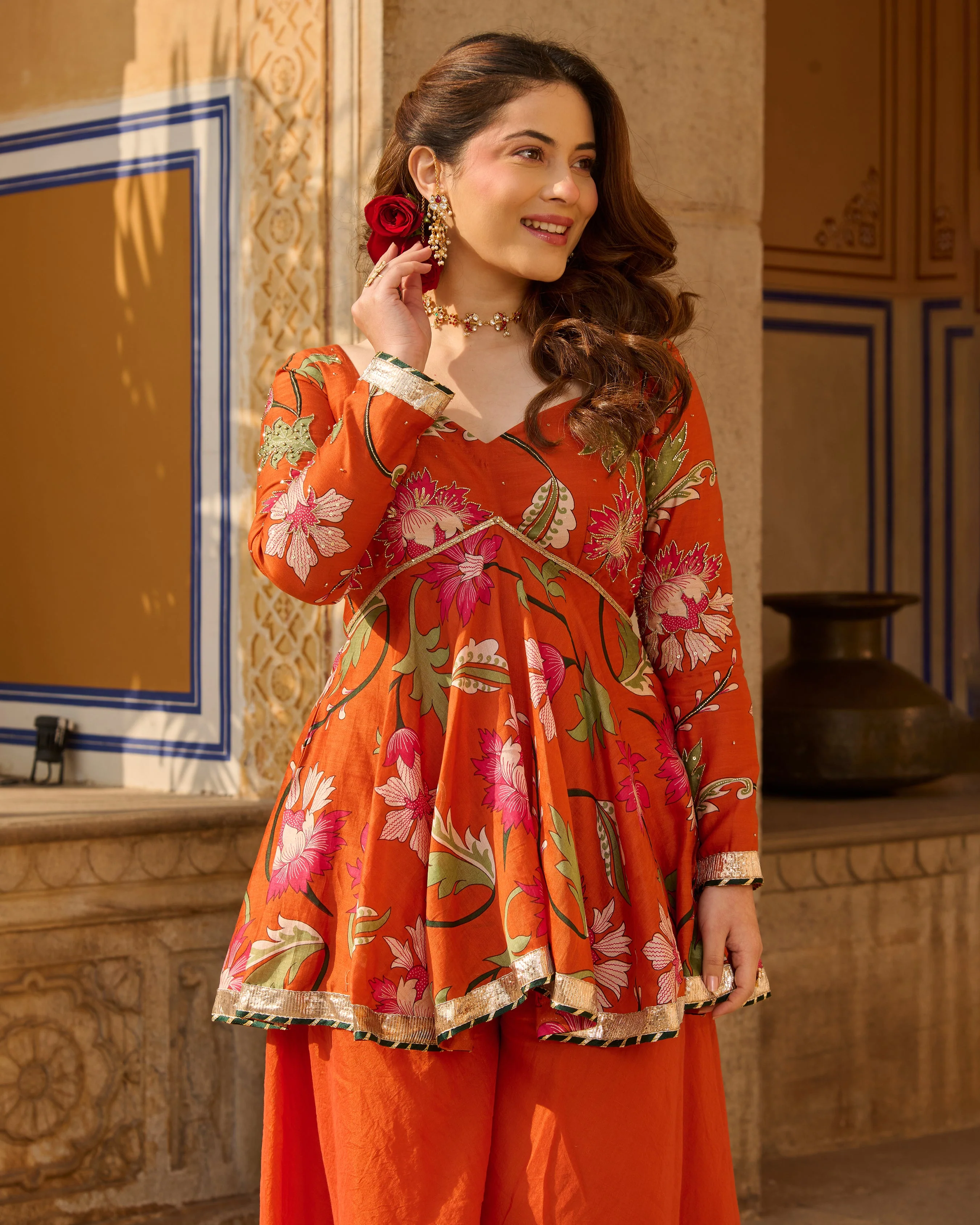 Mehar Orange Printed Chanderi Suit Set - Image 5