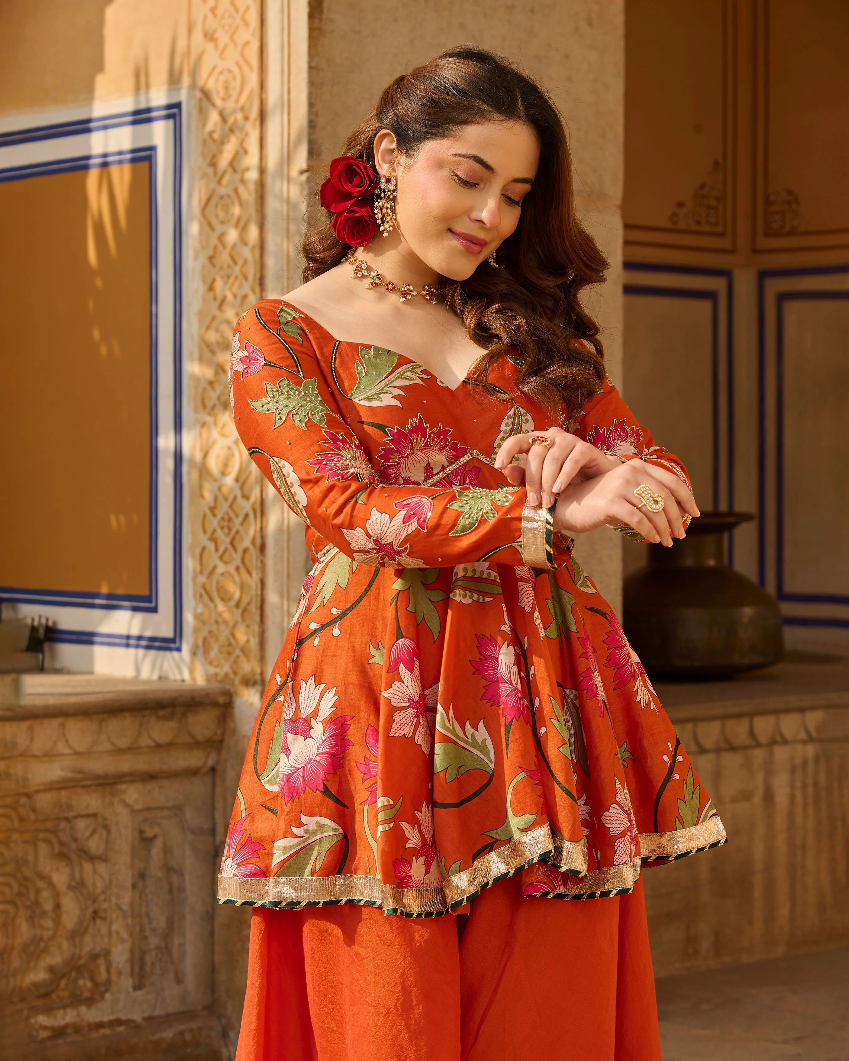 Mehar Orange Printed Chanderi Suit Set - Image 6