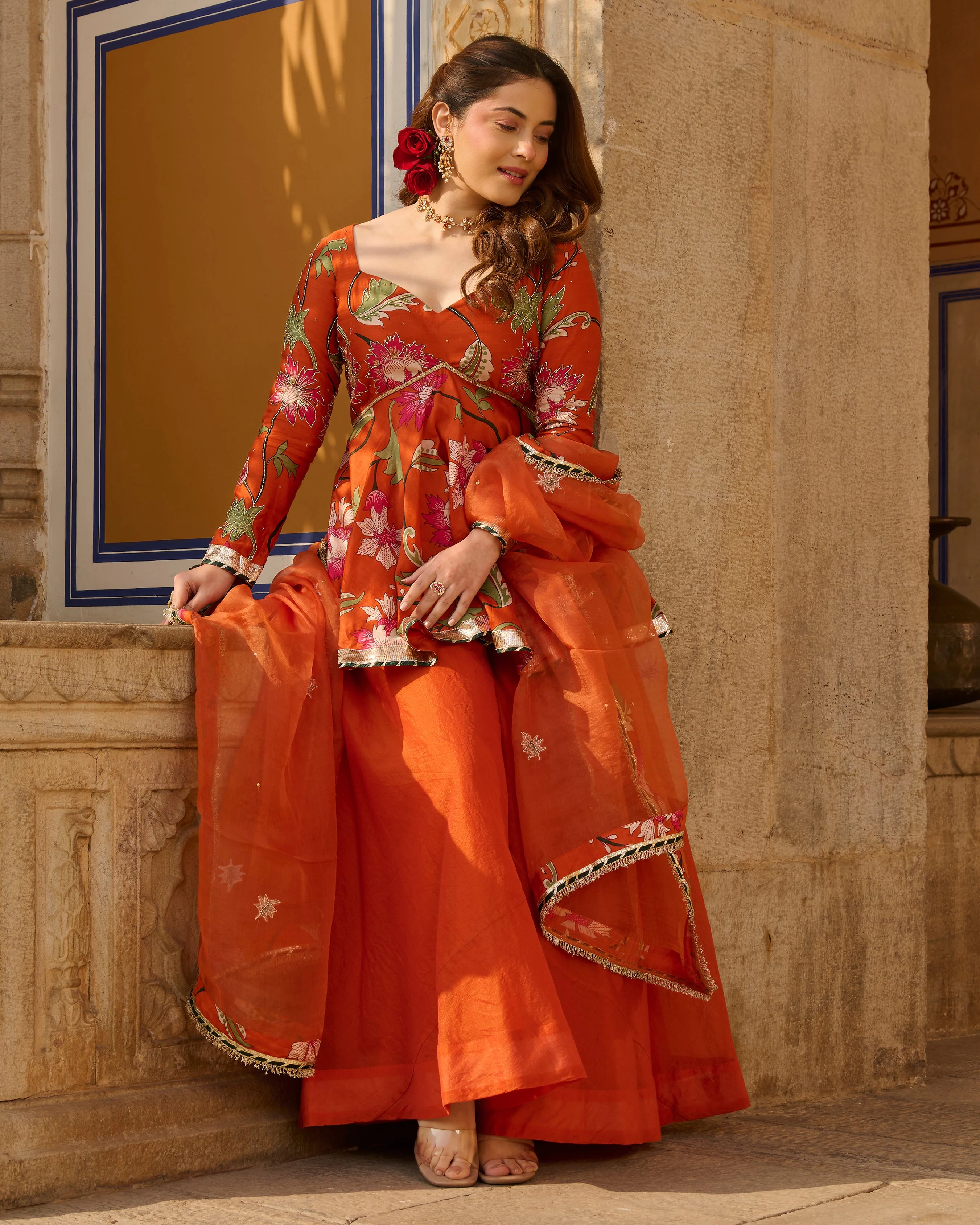 Mehar Orange Printed Chanderi Suit Set - Image 7