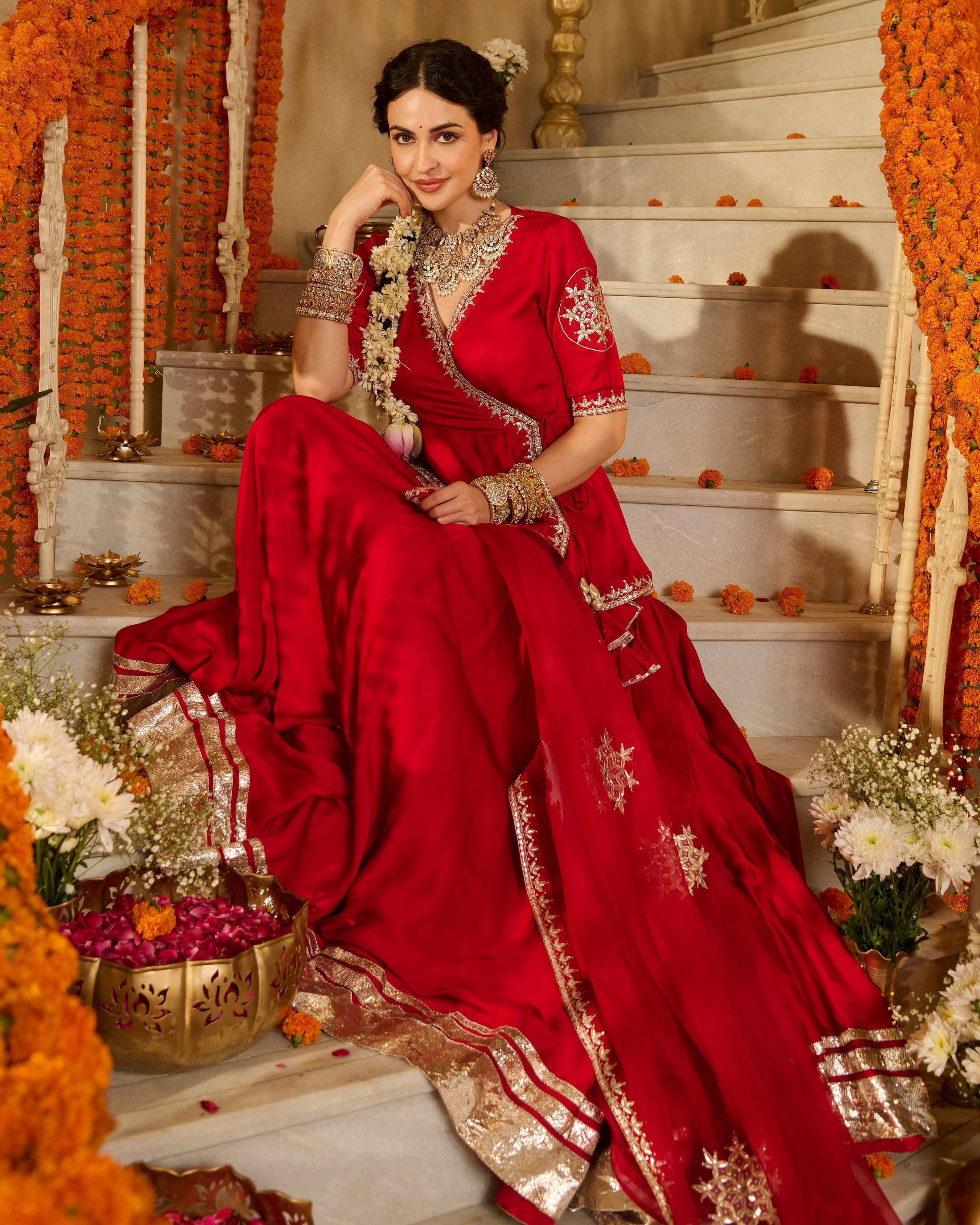 Mehka Red Solid Satin Lehenga Set - Image 5