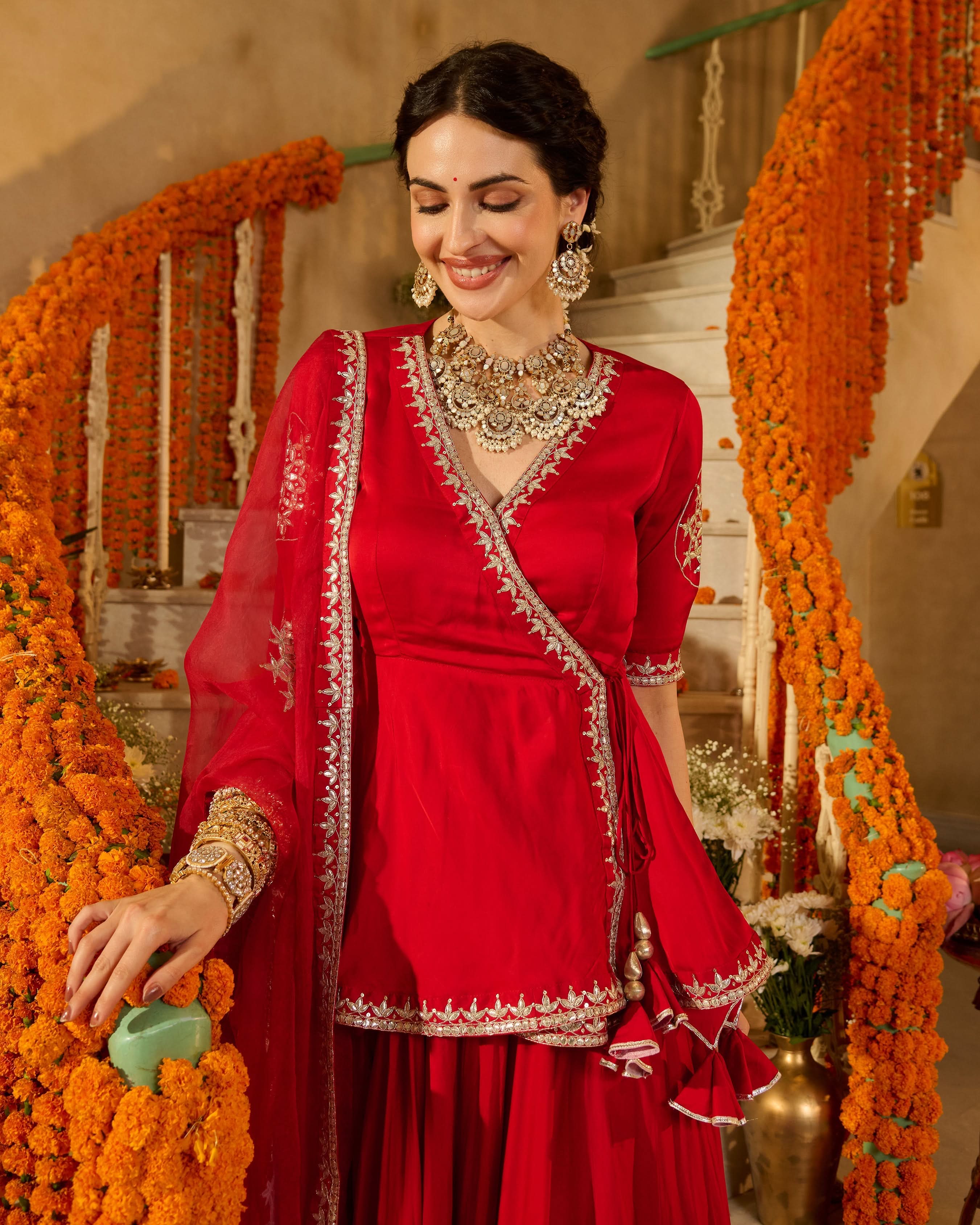 Mehka Red Solid Satin Lehenga Set - Image 7