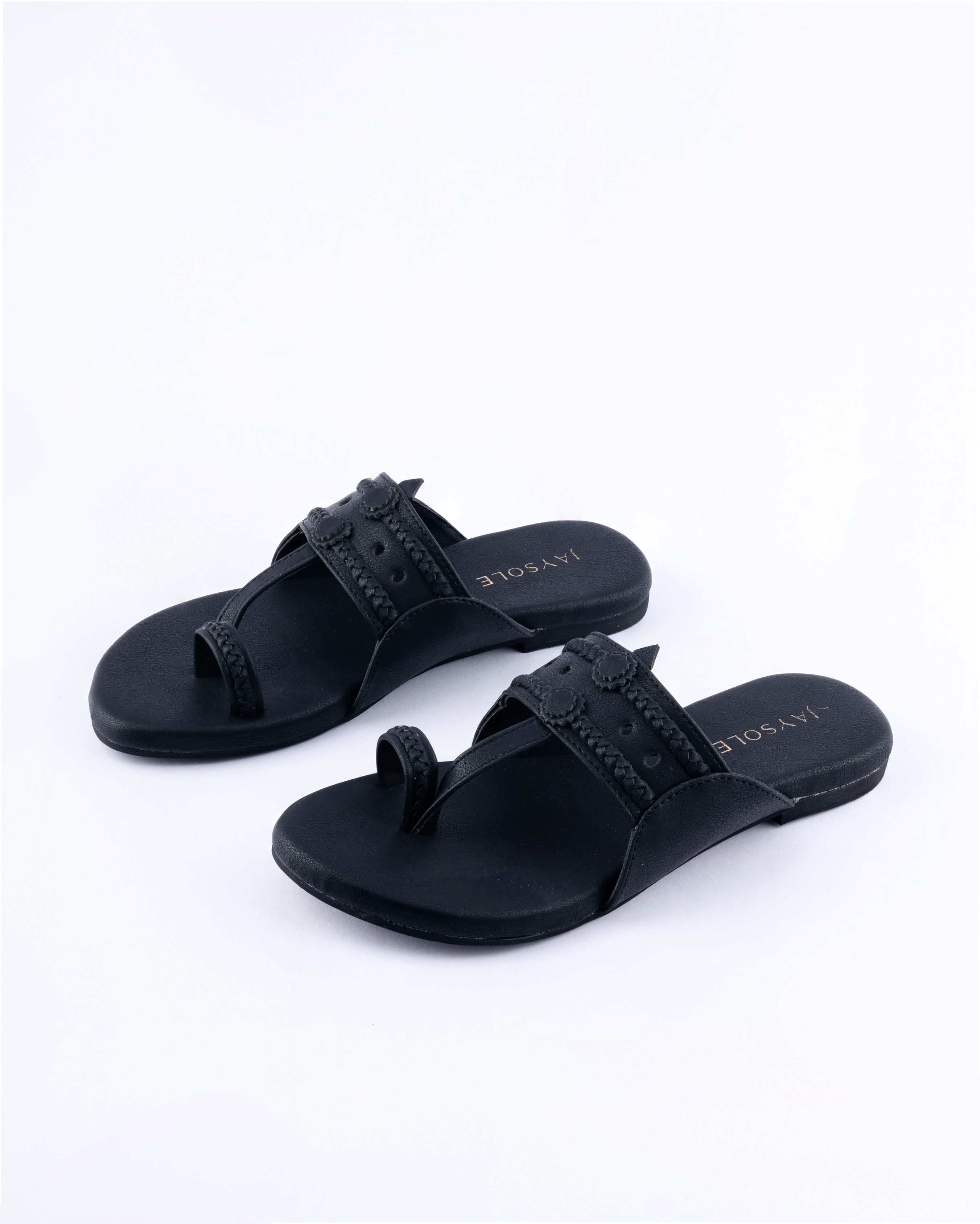 Melanie Black Solid Kolha Flats - Image 3