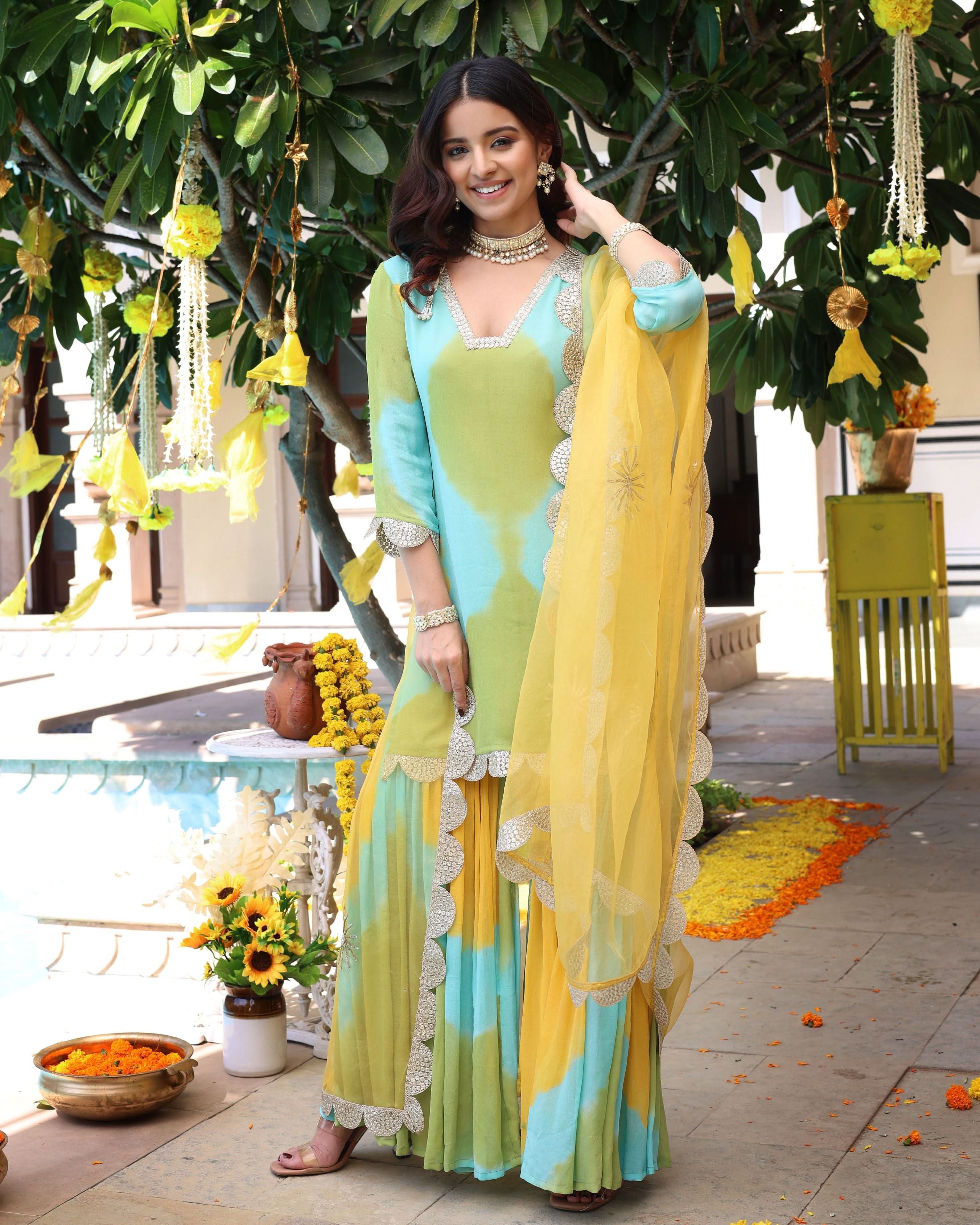 Mellow Yellow Tie Dye Georgette Suit Set - Image 6