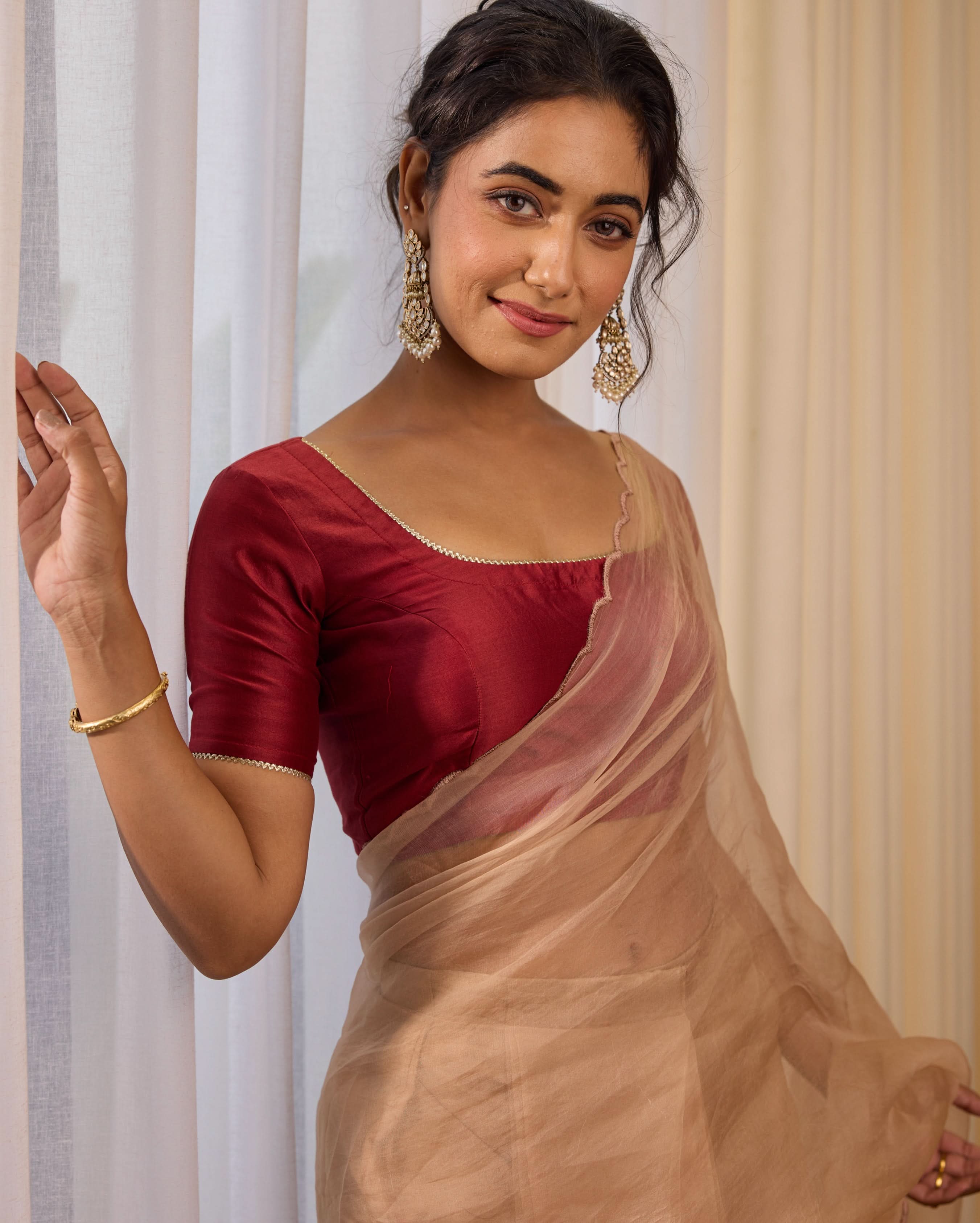 Metro Muse Maroon Chanderi Blouse - Image 2