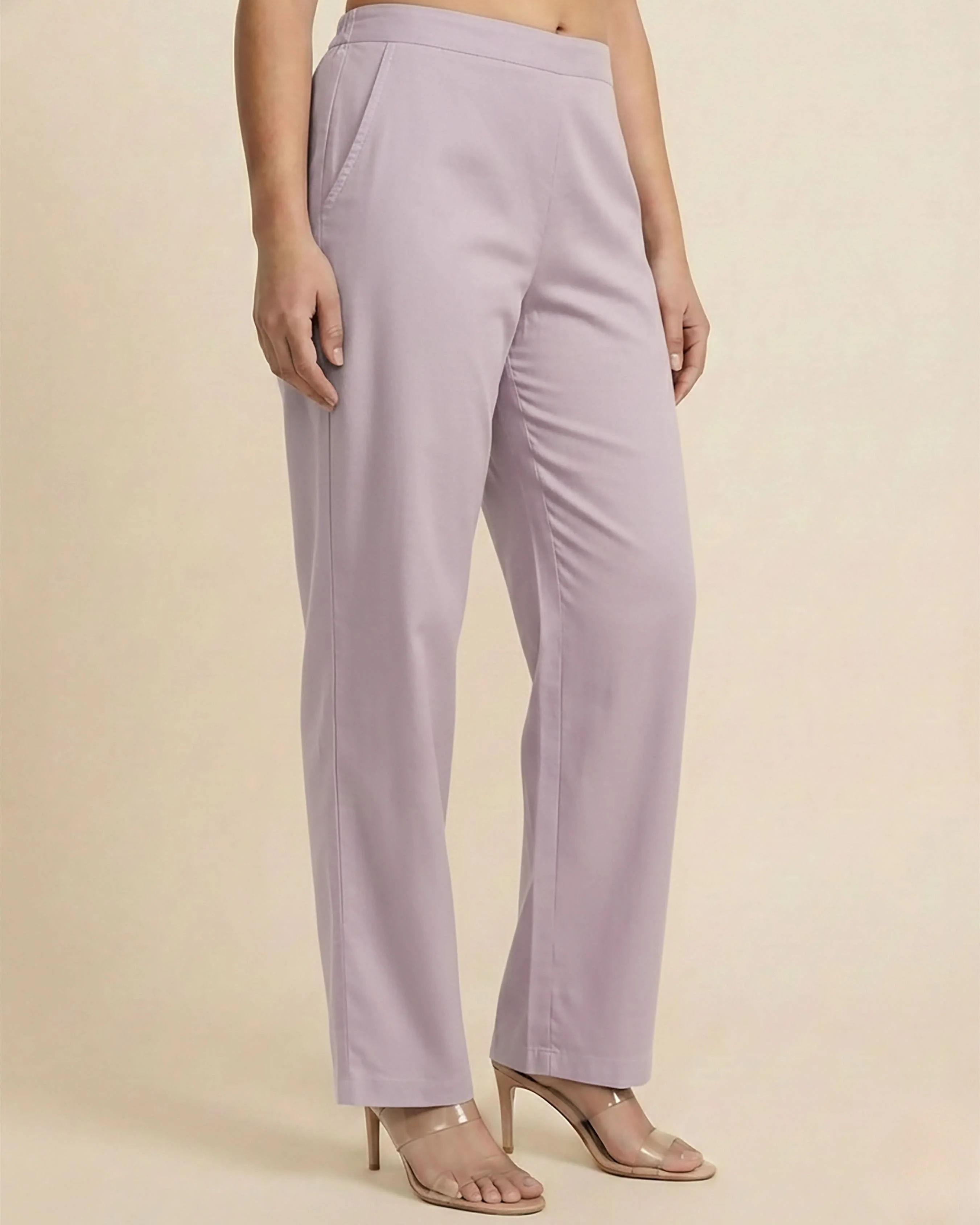 Mia Lilac Cotton Solid Straight Pants