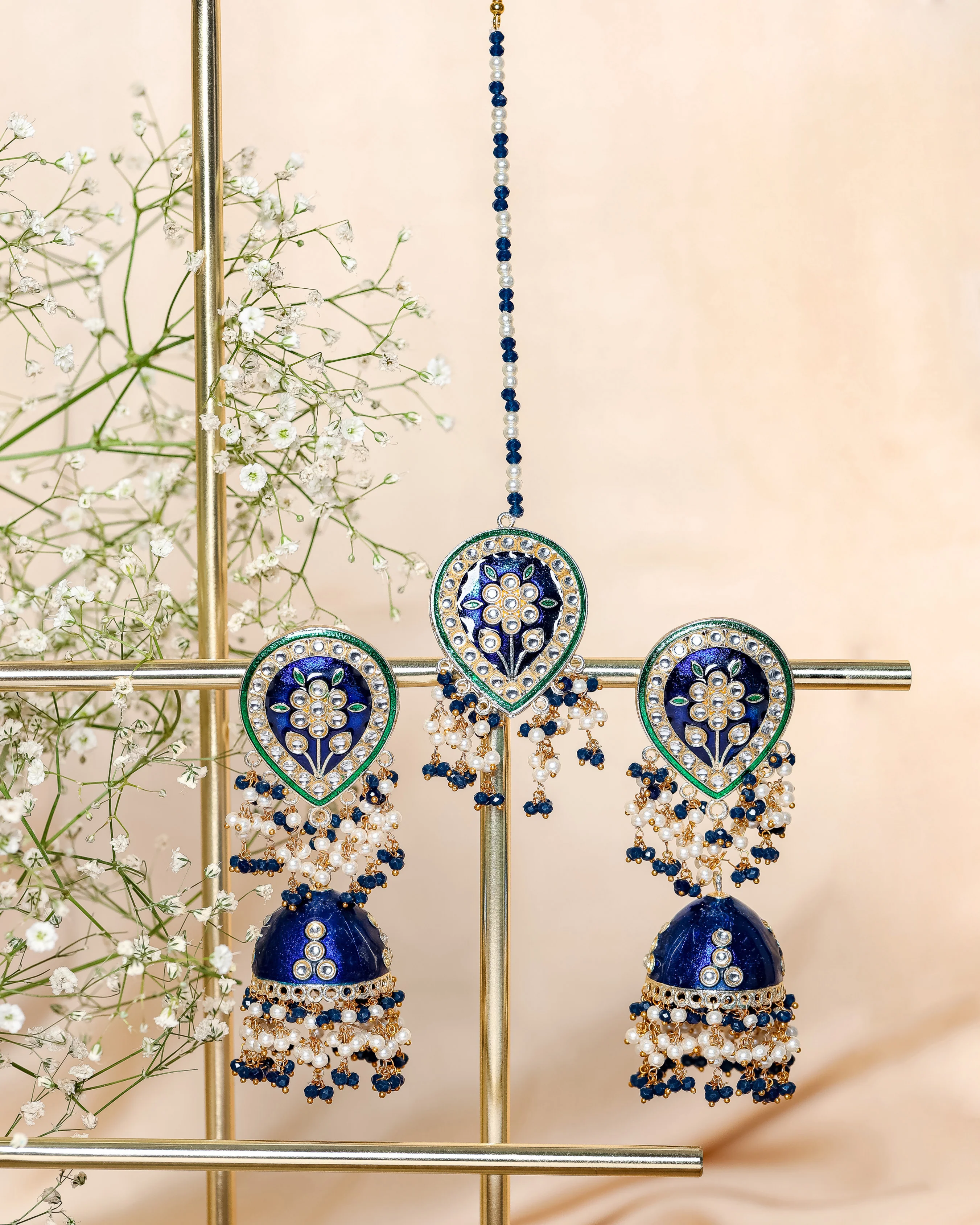 Midnight Blue Handcrafted Brass Earrings - Image 2