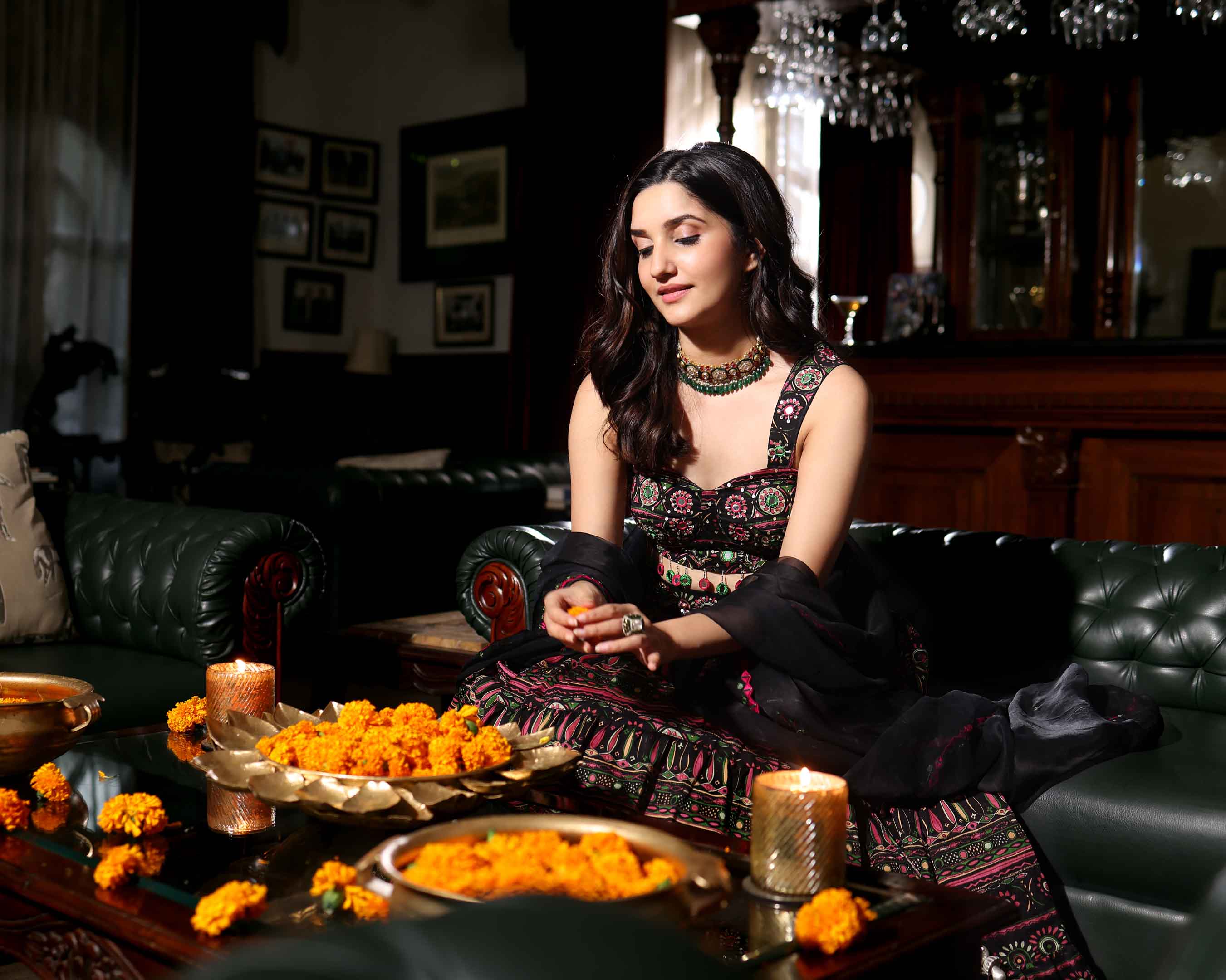 Mighty Black Mirror Work Printed Chanderi Lehenga Set - Image 8