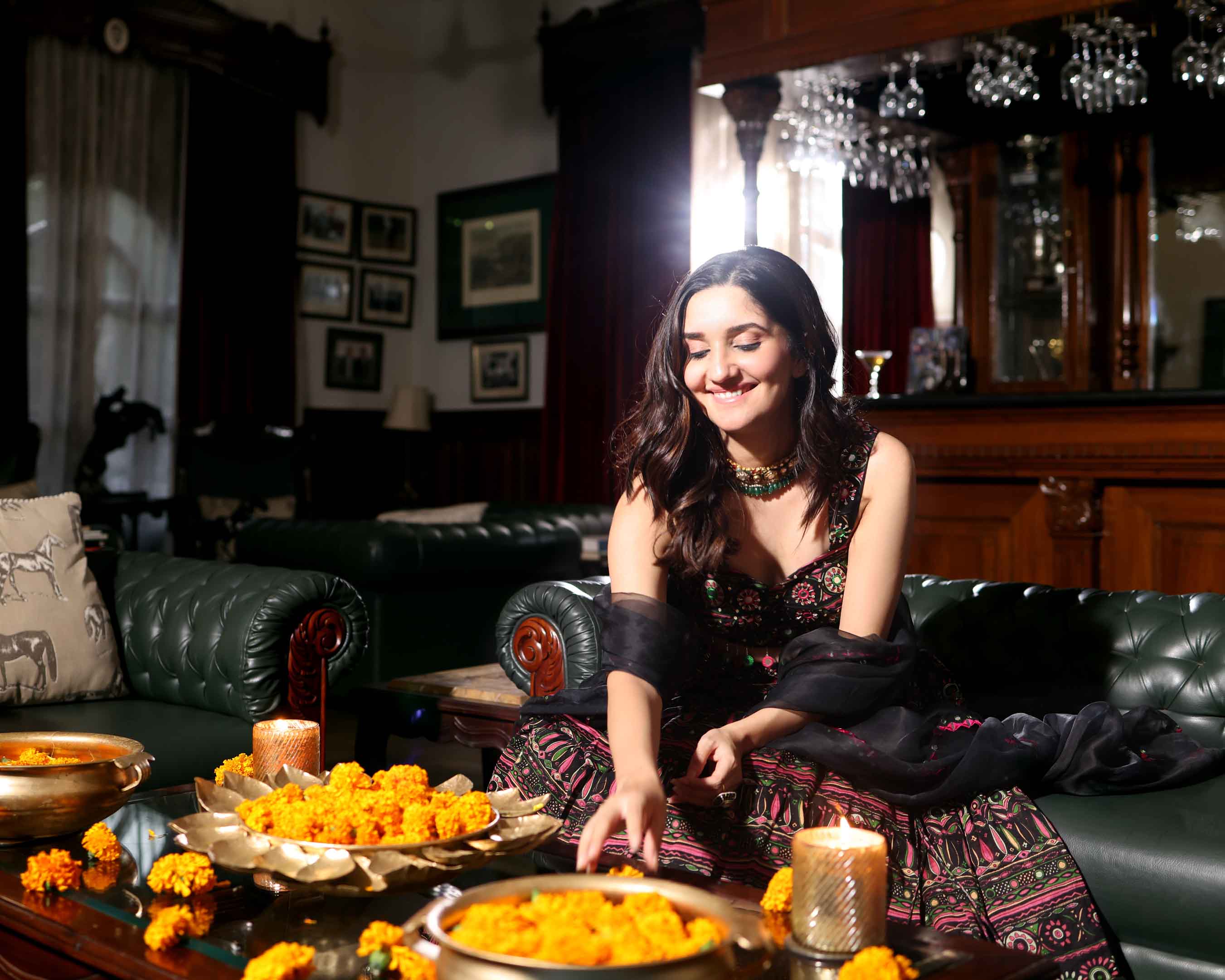 Mighty Black Mirror Work Printed Chanderi Lehenga Set - Image 9